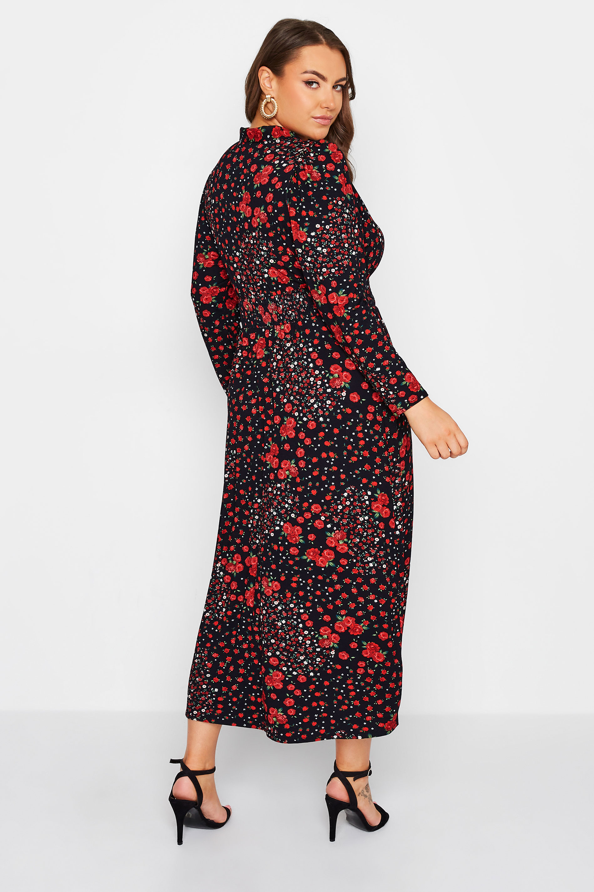 YOURS LONDON Plus Size Curve Red & Black Floral Maxi Dress | Yours Clothing 3