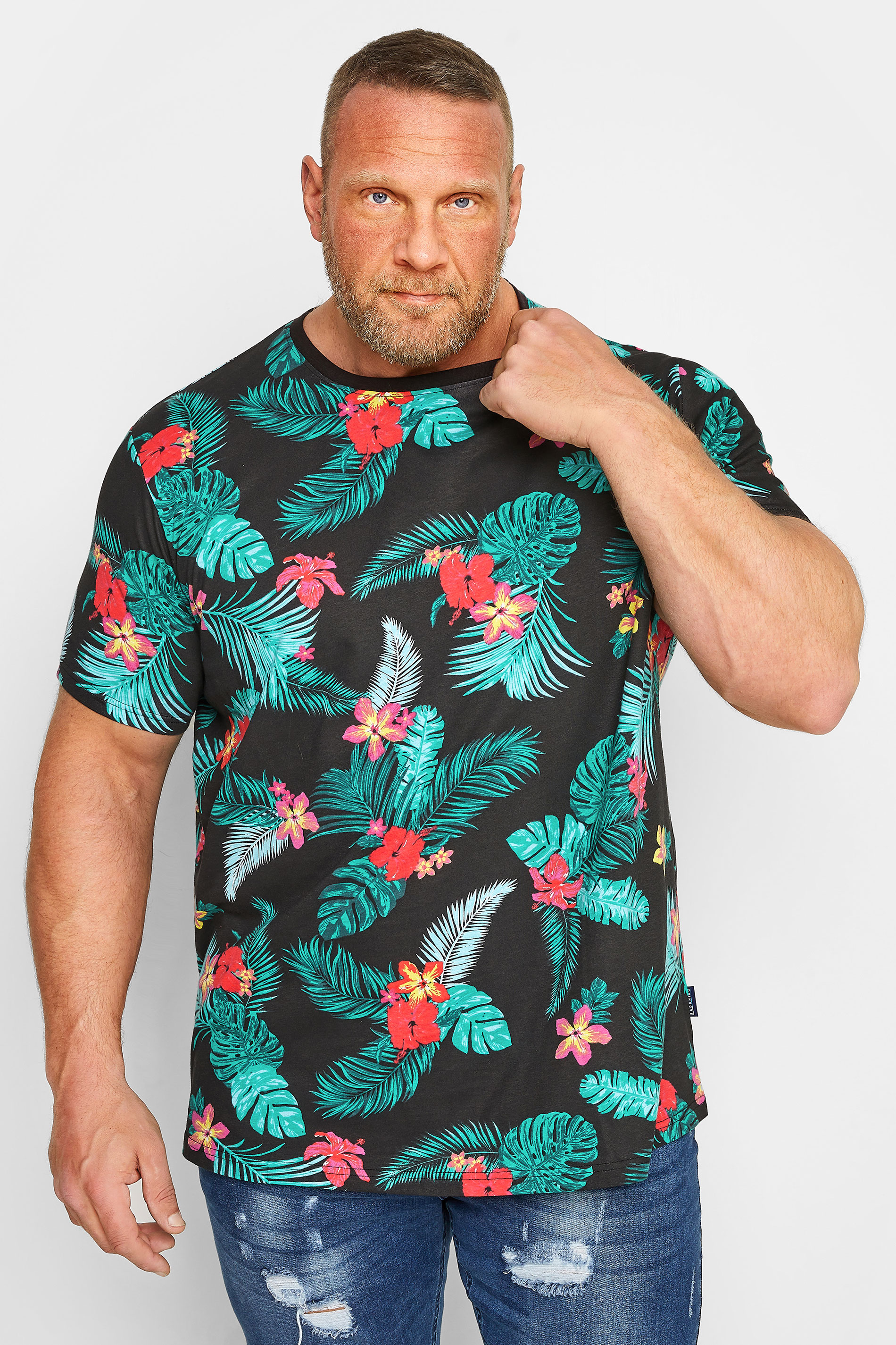 BadRhino Big & Tall Black Hawaiian Print T-Shirt | BadRhino 1