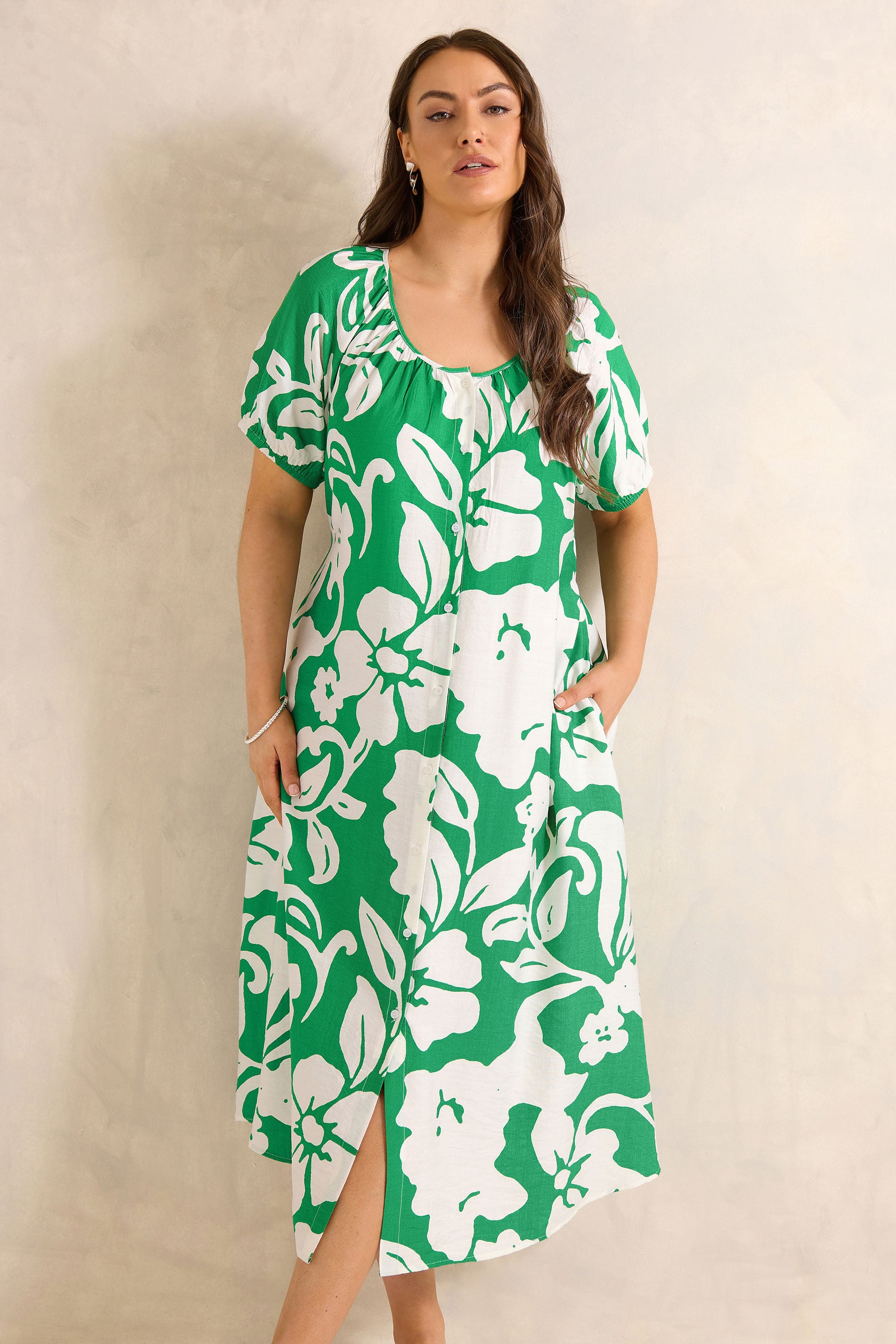 EVANS Plus Size Green Floral Swing Dress | Evans 3