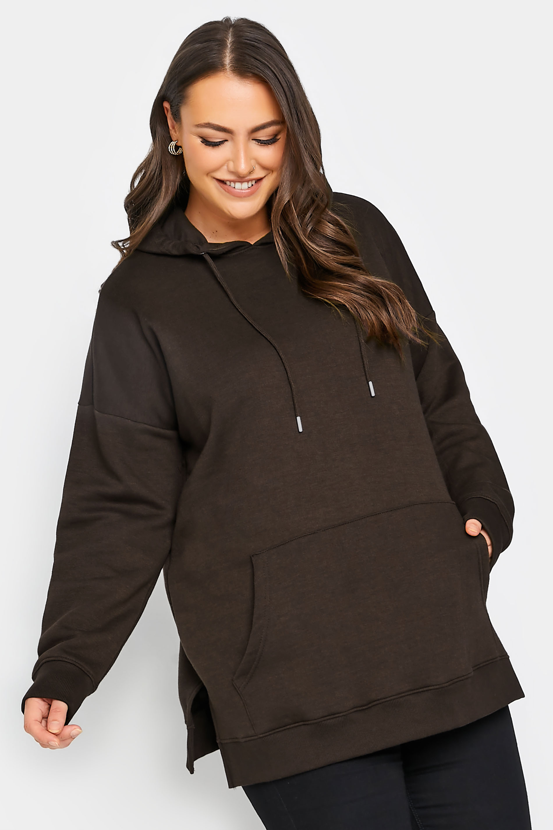Plus Size Chocolate Brown Hoodie | Yours Clothing 1