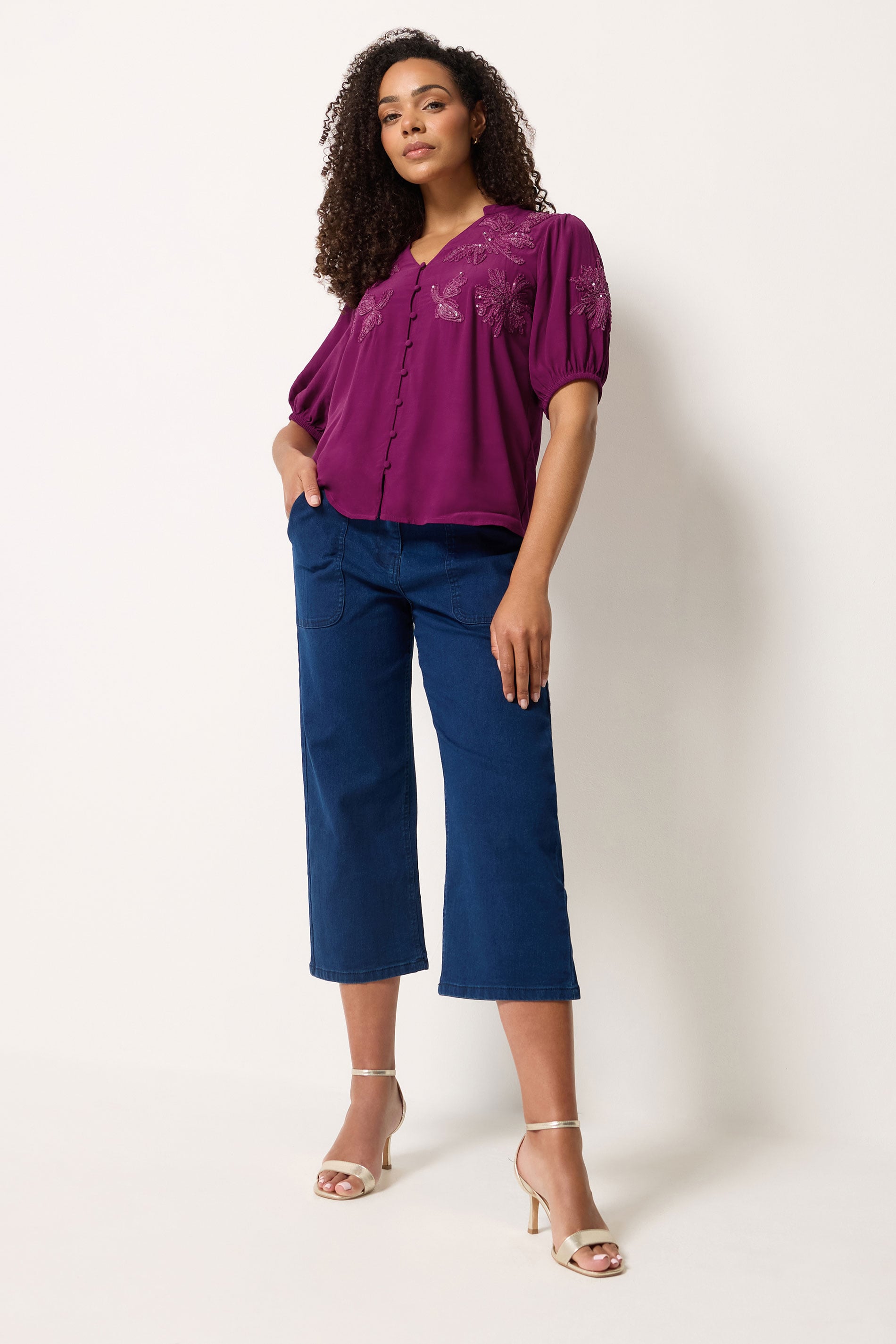 M&Co Berry Purple Sequin Embellished Blouse | M&Co 1