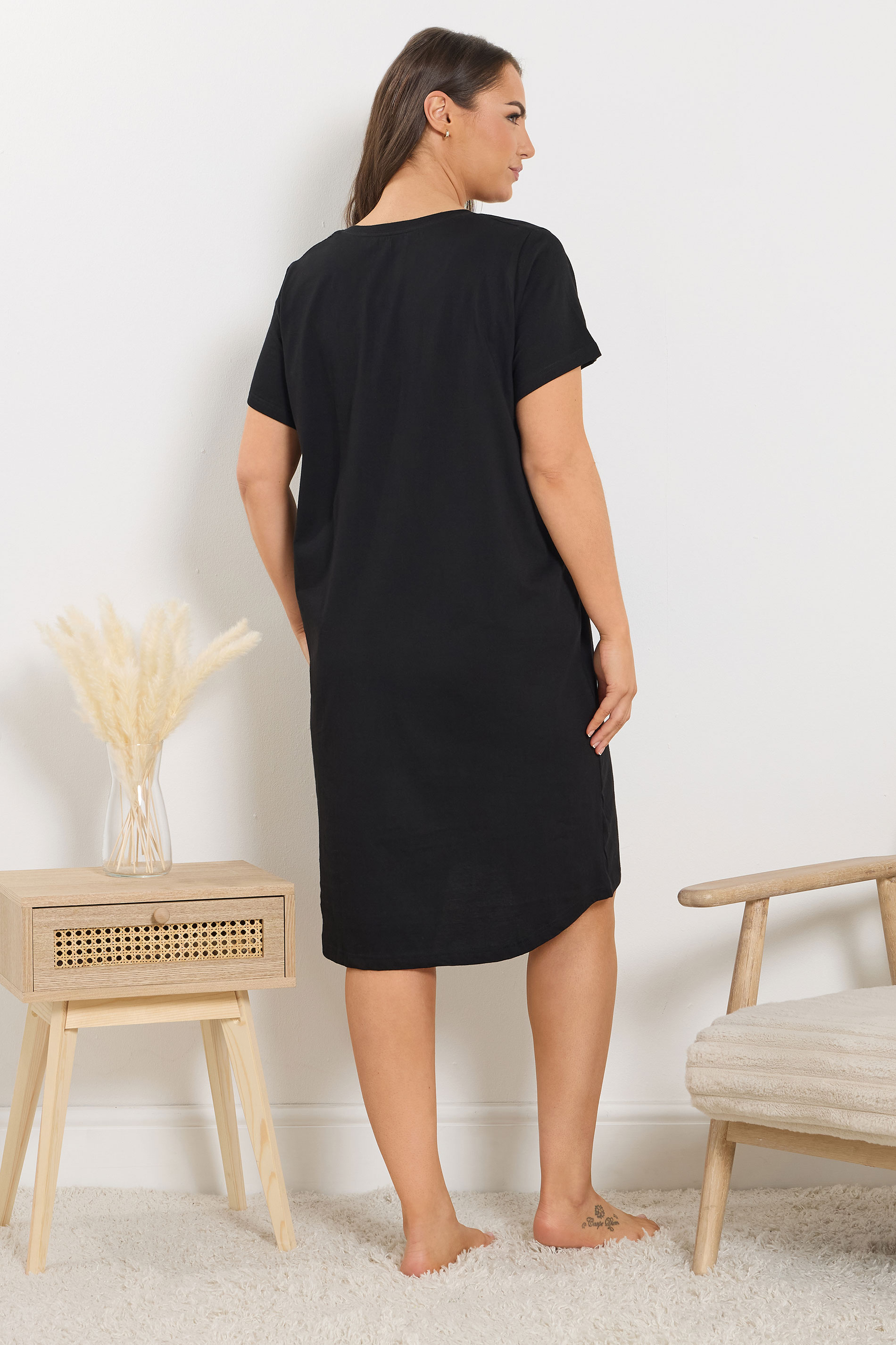 YOURS Plus Size Black 'You Are One Cool Kitten' Dipped Back Nightdress | Yours Clothing 2