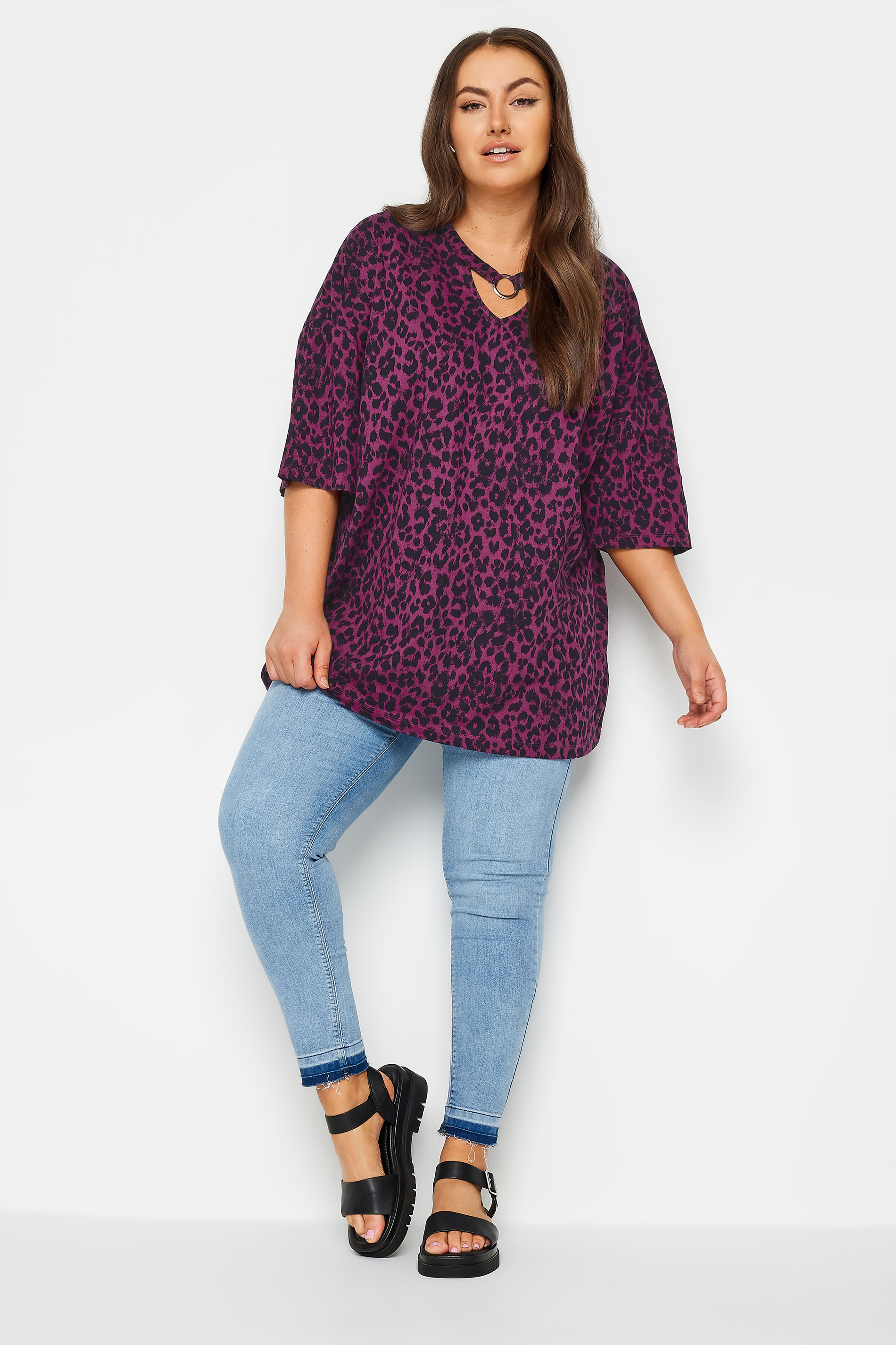 YOURS Plus Size Pink Leopard Print Ring Detail T-Shirt | Yours Clothing 2