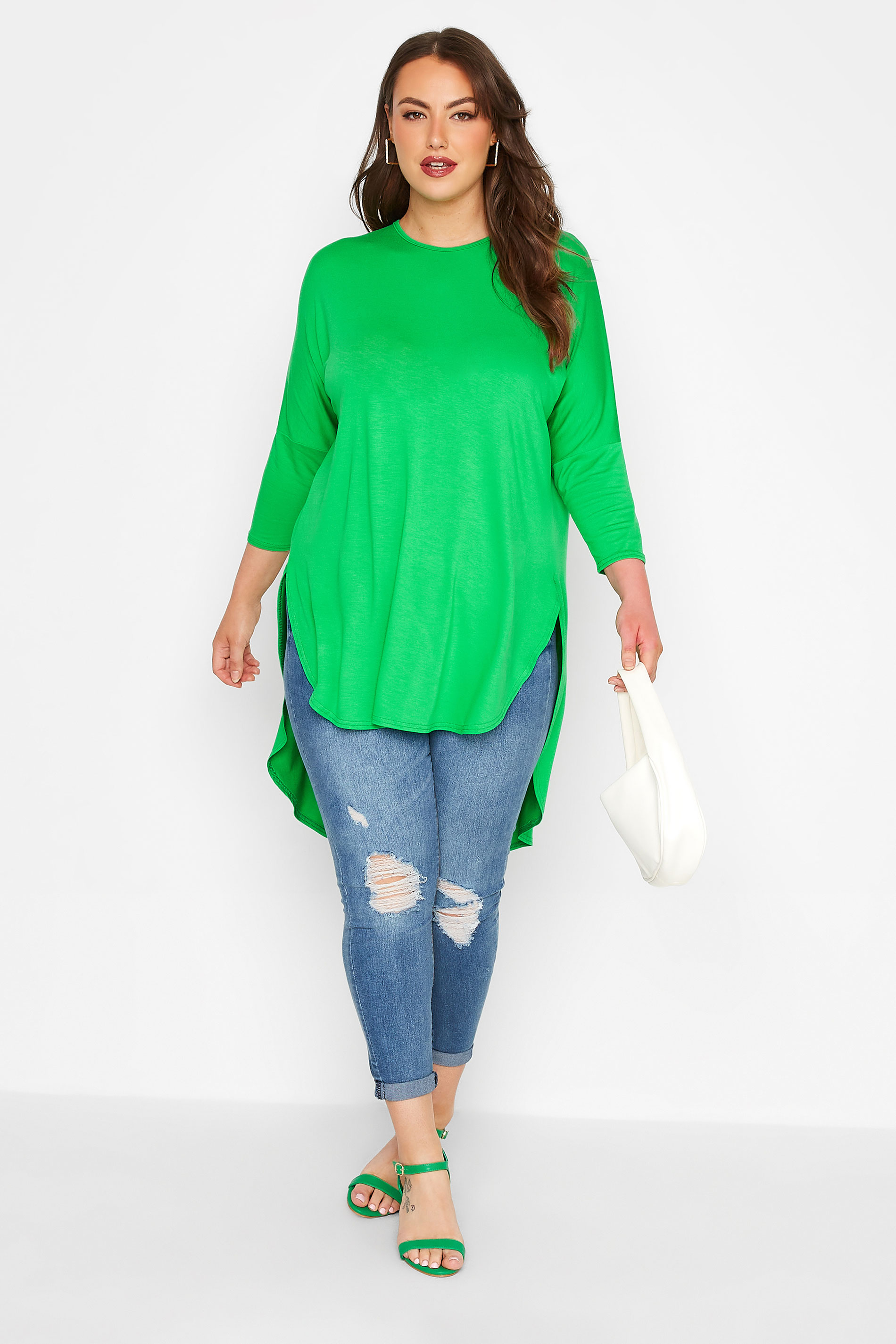 Grande taille  Tops Grande taille  Tops Ourlet Plongeant | LIMITED COLLECTION - T-Shirt Vert Pomme Manches Longues Ourlet Plongeant - NH29814