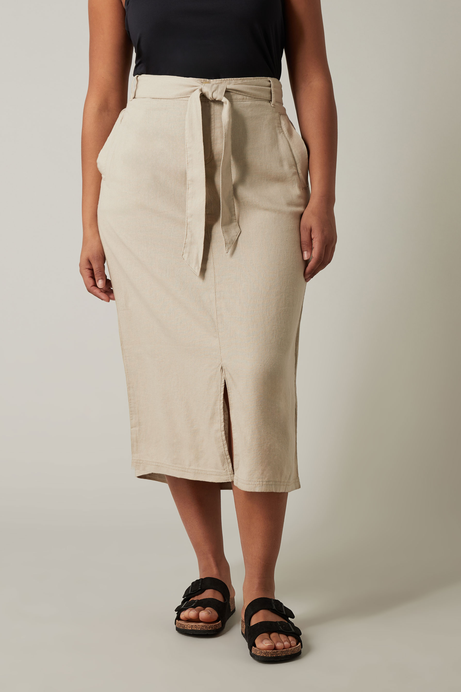 Evans Brown Linen Blend Skirt 2