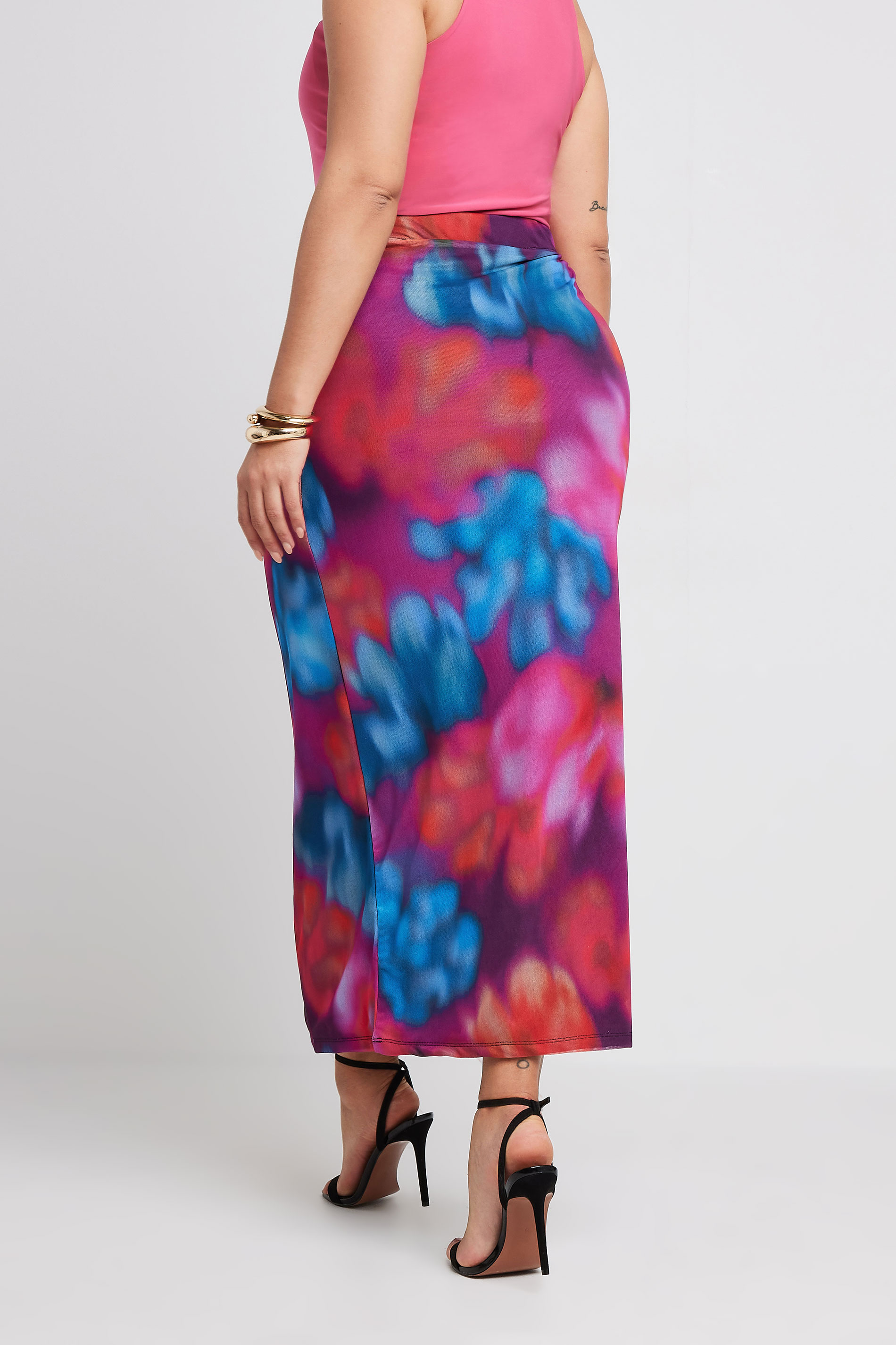 LIMITED COLLECTION Plus Size Pink Abstract Print Mesh Skirt | Yours Clothing 3