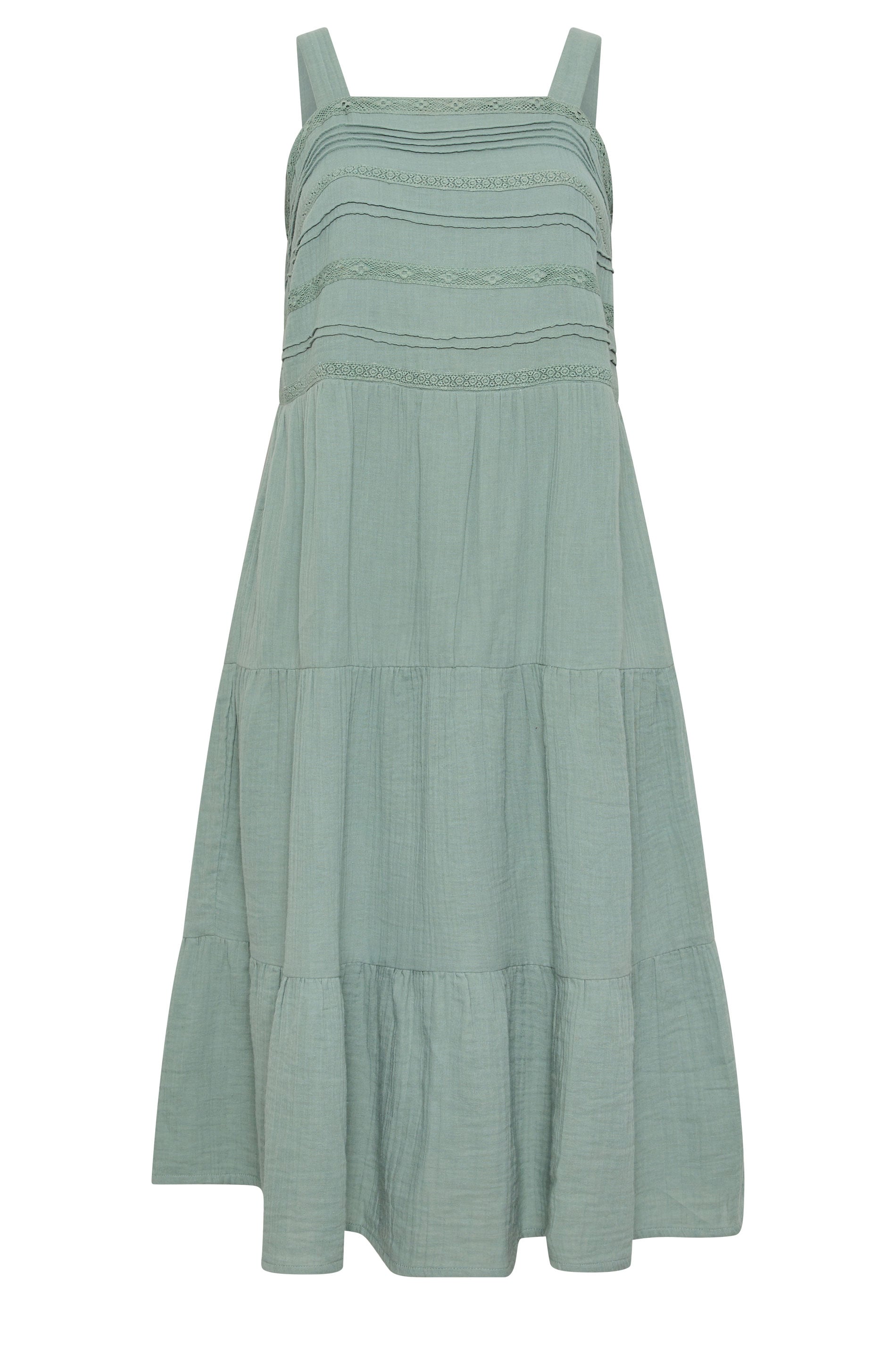 YOURS Plus Size Sage Green Cheesecloth Pleated Tiered Dress | Yours Clothing 6