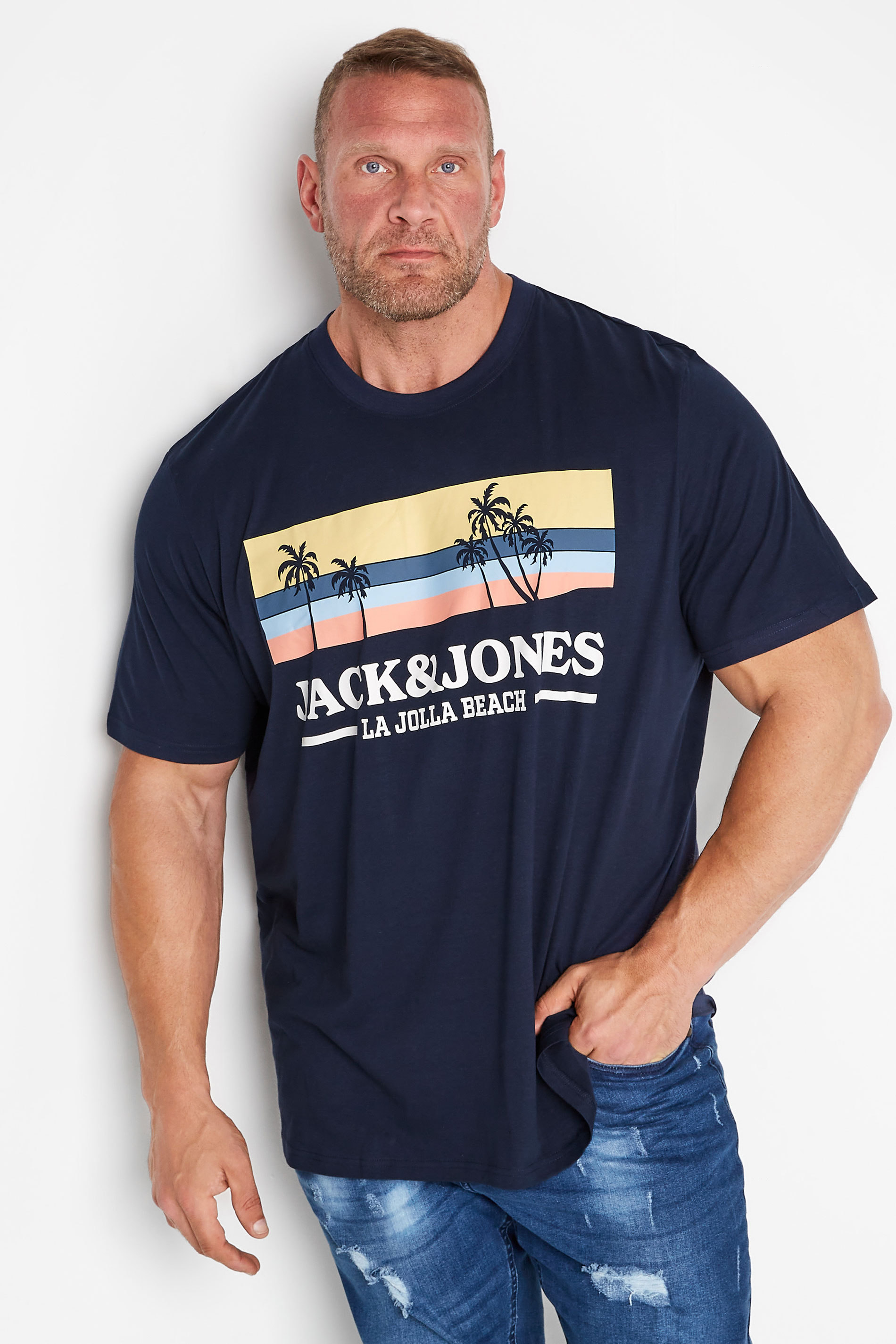 JACK & JONES Big & Tall Navy Blue Malibu T-Shirt 1