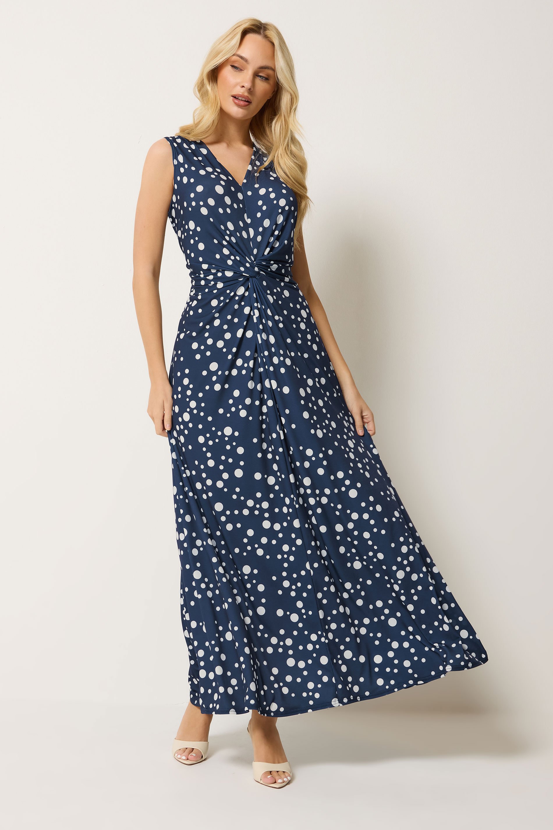 M&Co Navy Blue Polka Dot Twist Front Maxi Dress | M&Co 3