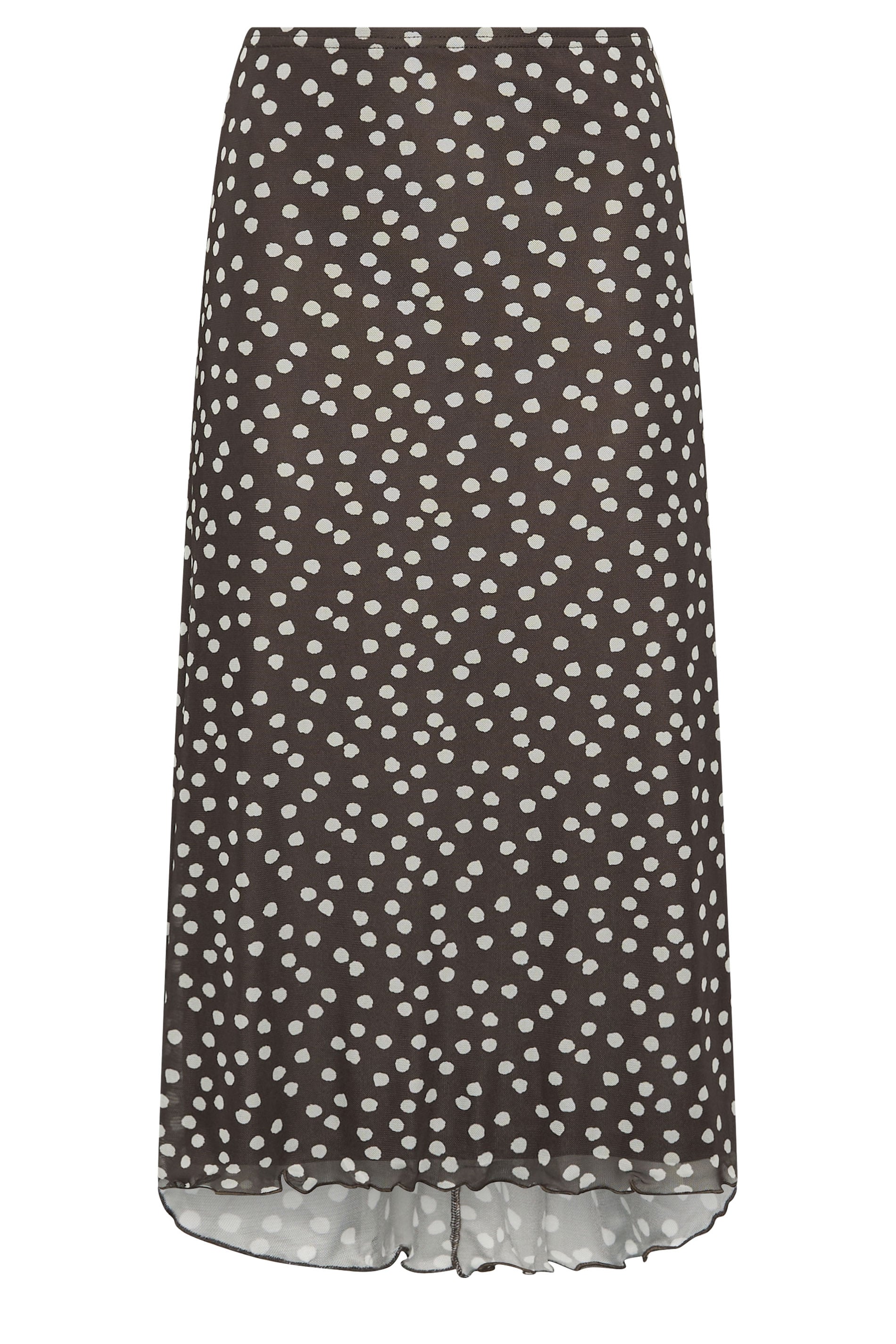 LTS Tall Women's Chocolate Brown Polka Dot Dipped Hem Mesh Midi Skirt | Long Tall Sally 7