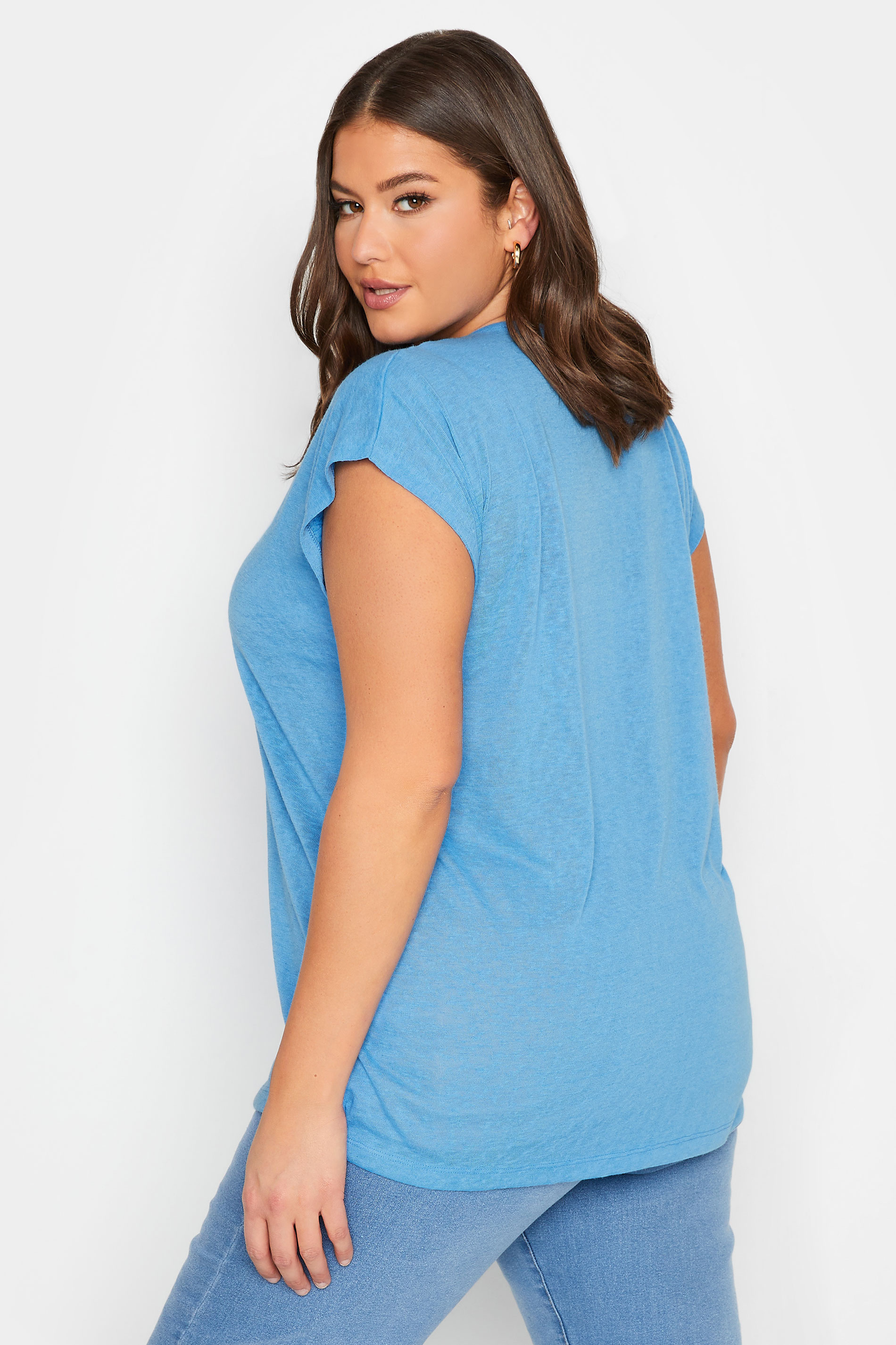 YOURS Plus Size Blue Linen Look T-Shirt | Yours Clothing 3