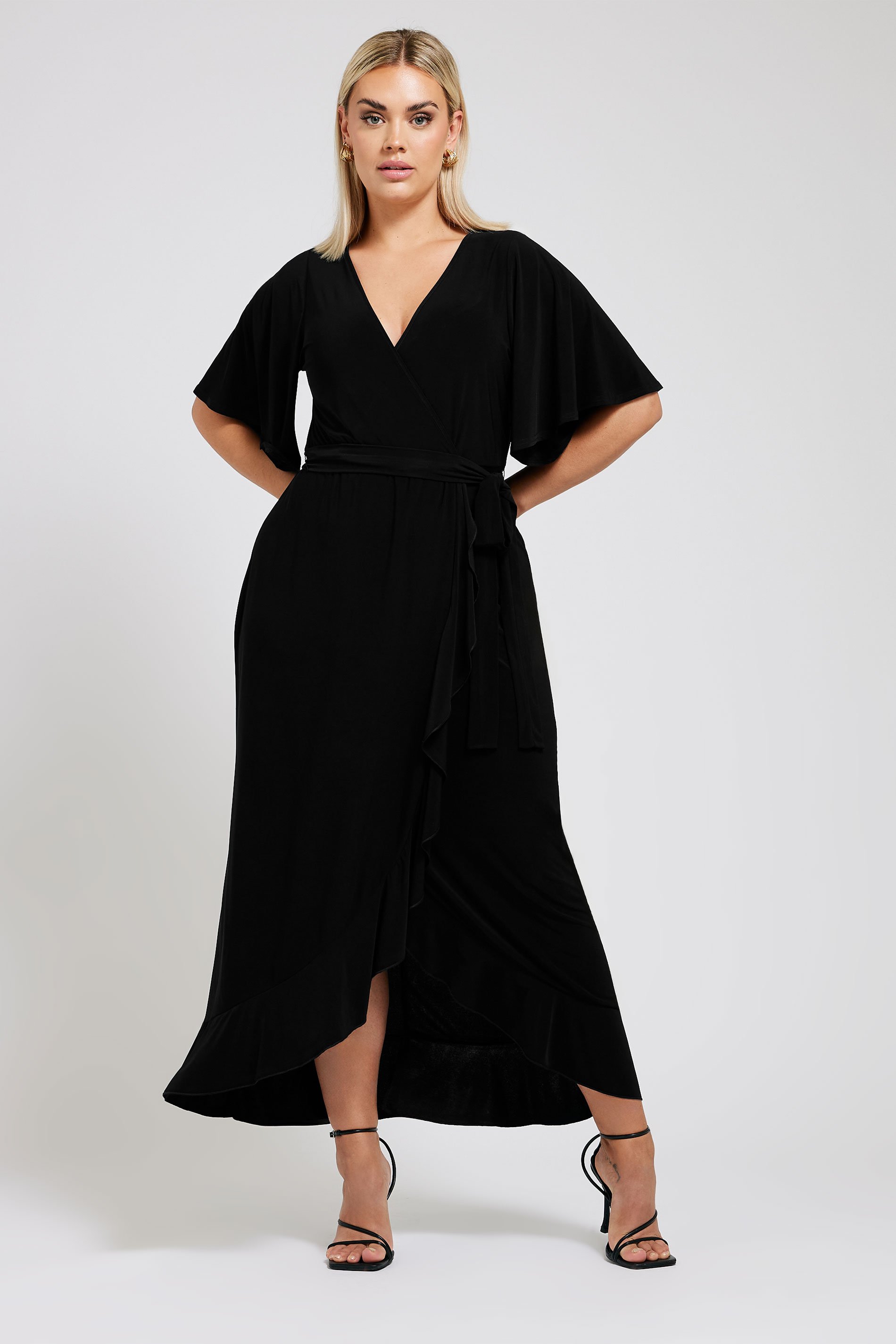 YOURS LONDON Plus Size Black Ruffle Hem Maxi Dress | Yours Clothing