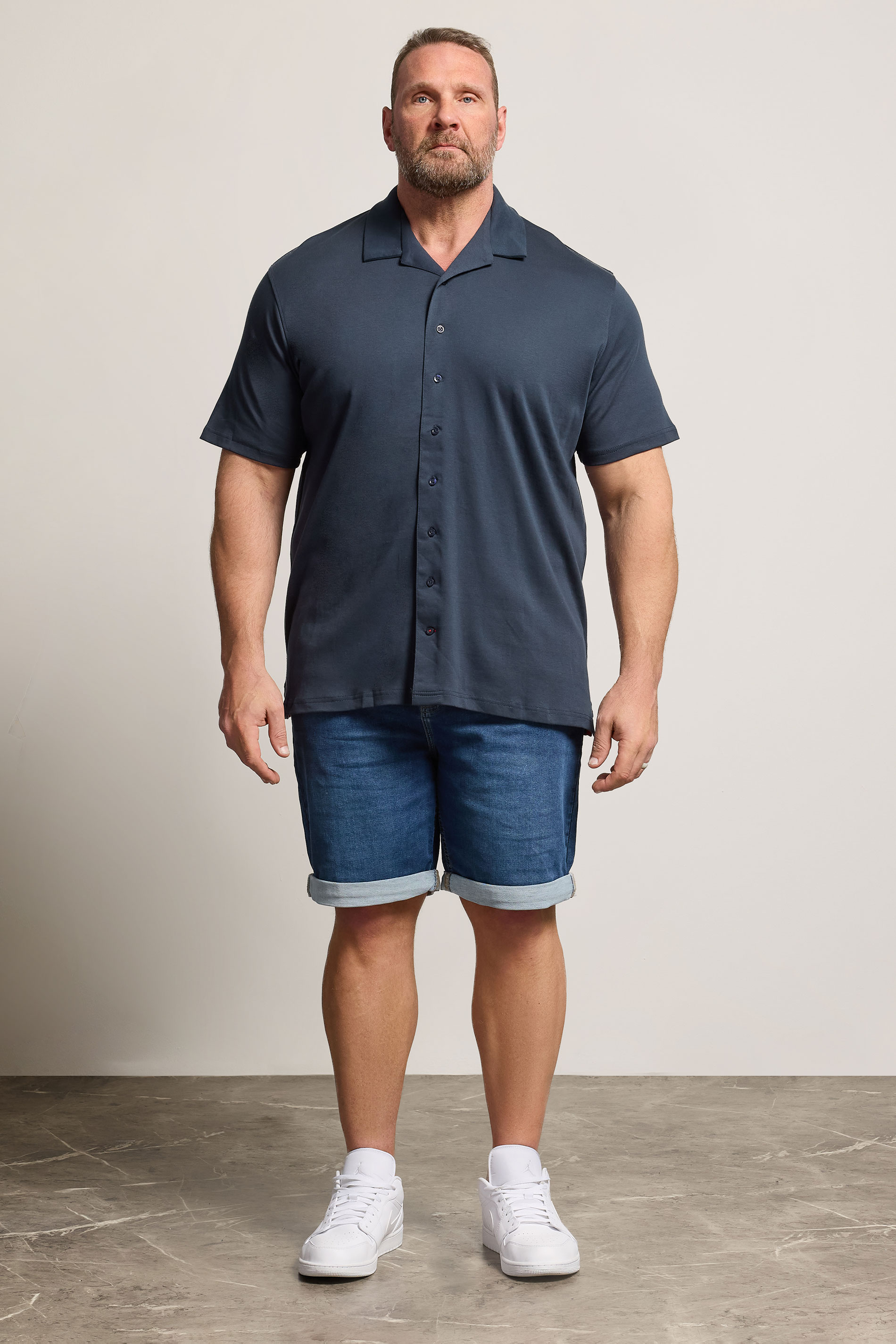 D555 Big & Tall Navy Blue Short Sleeve Resort Shirt | BadRhino 1