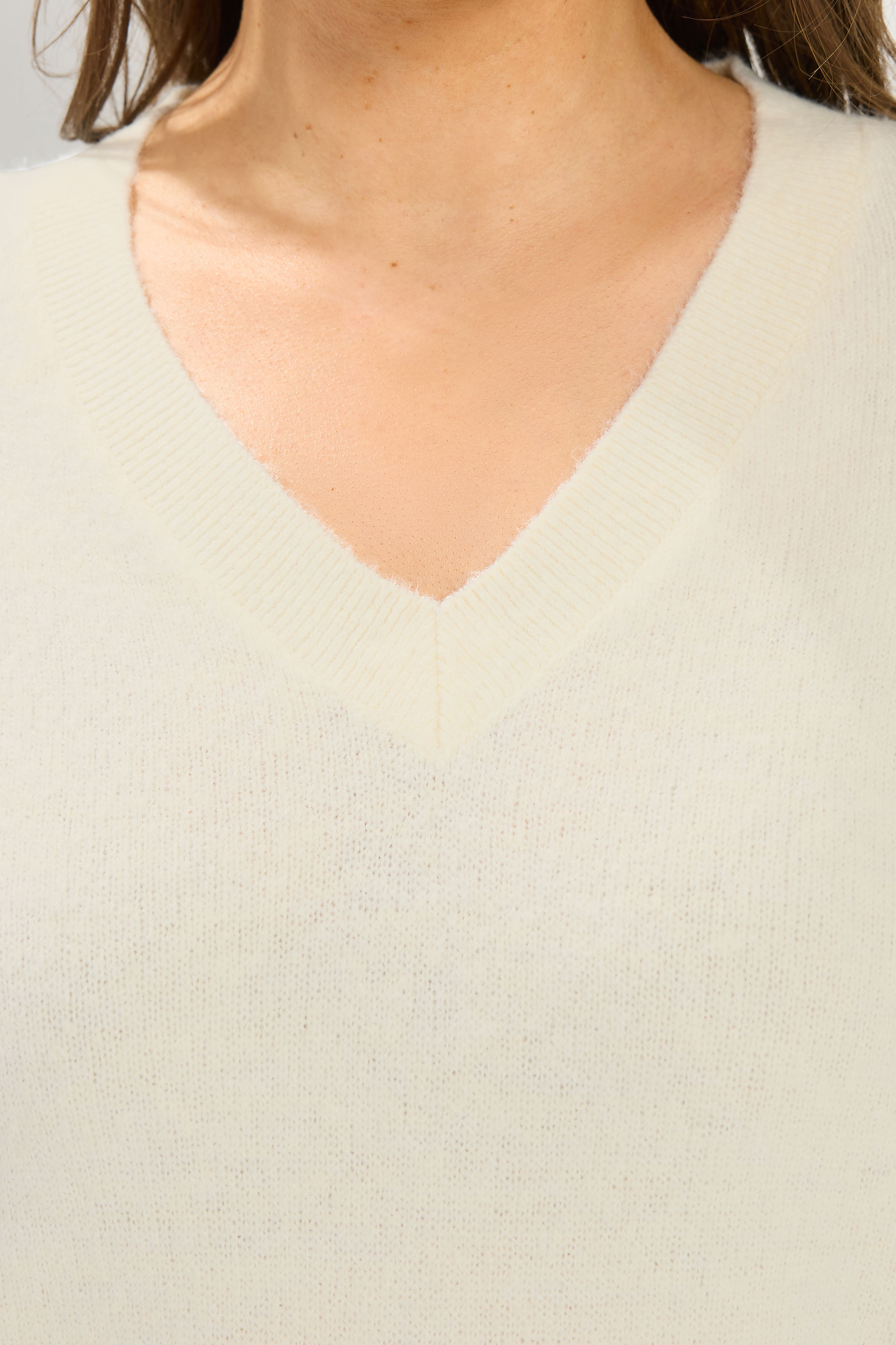 YOURS Plus Size Ivory White V-Neck Soft Touch Jumper | Yours Clothing 5