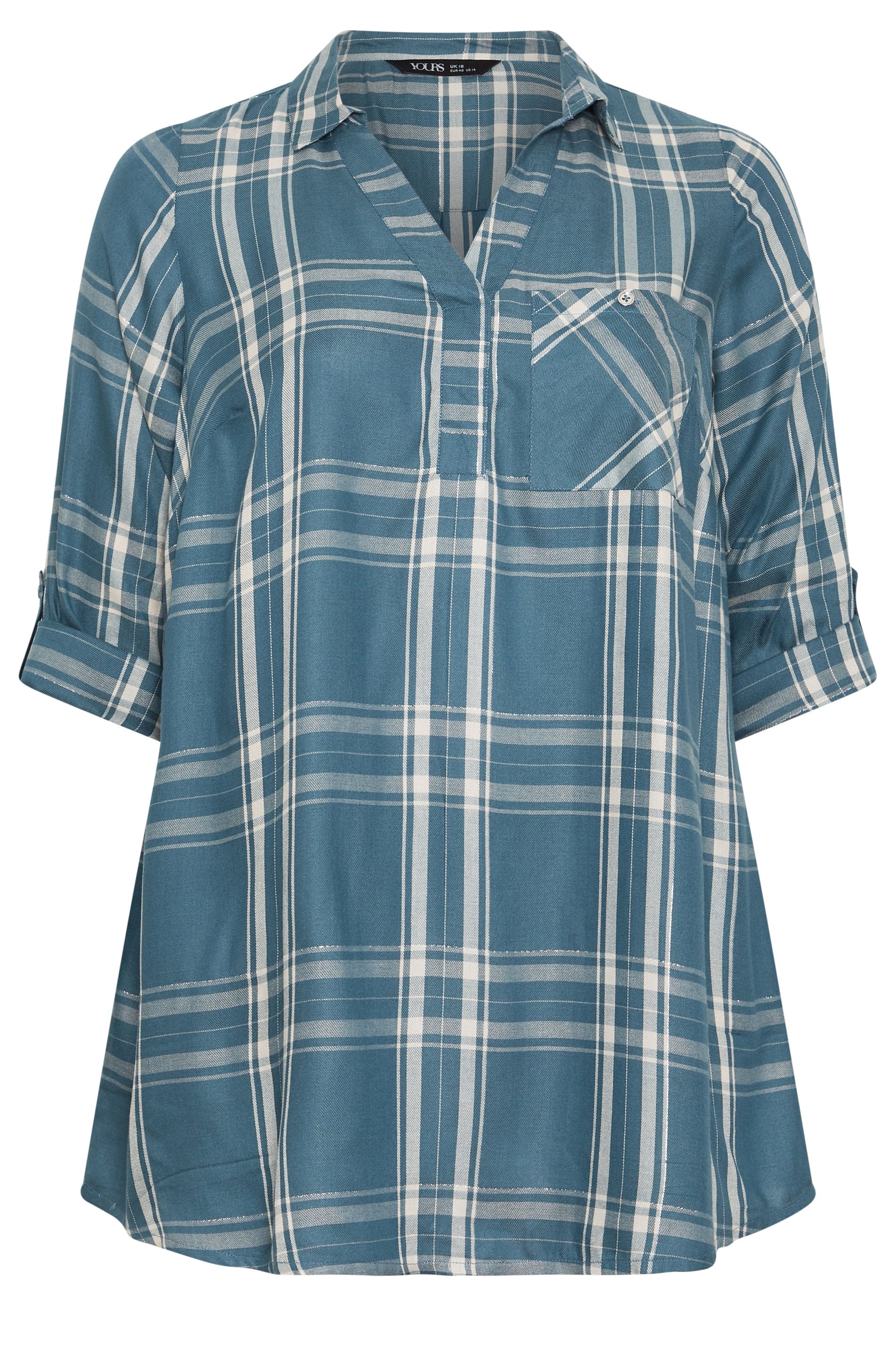 YOURS Plus Size Blue Check Overhead Shirt | Yours Clothing 5