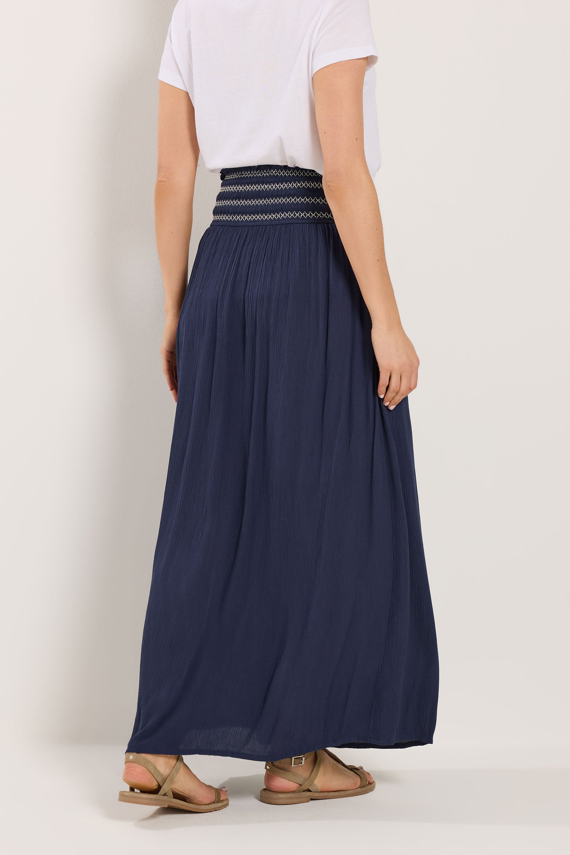 LTS Tall Navy Blue Embroidered Waist Maxi Skirt 2