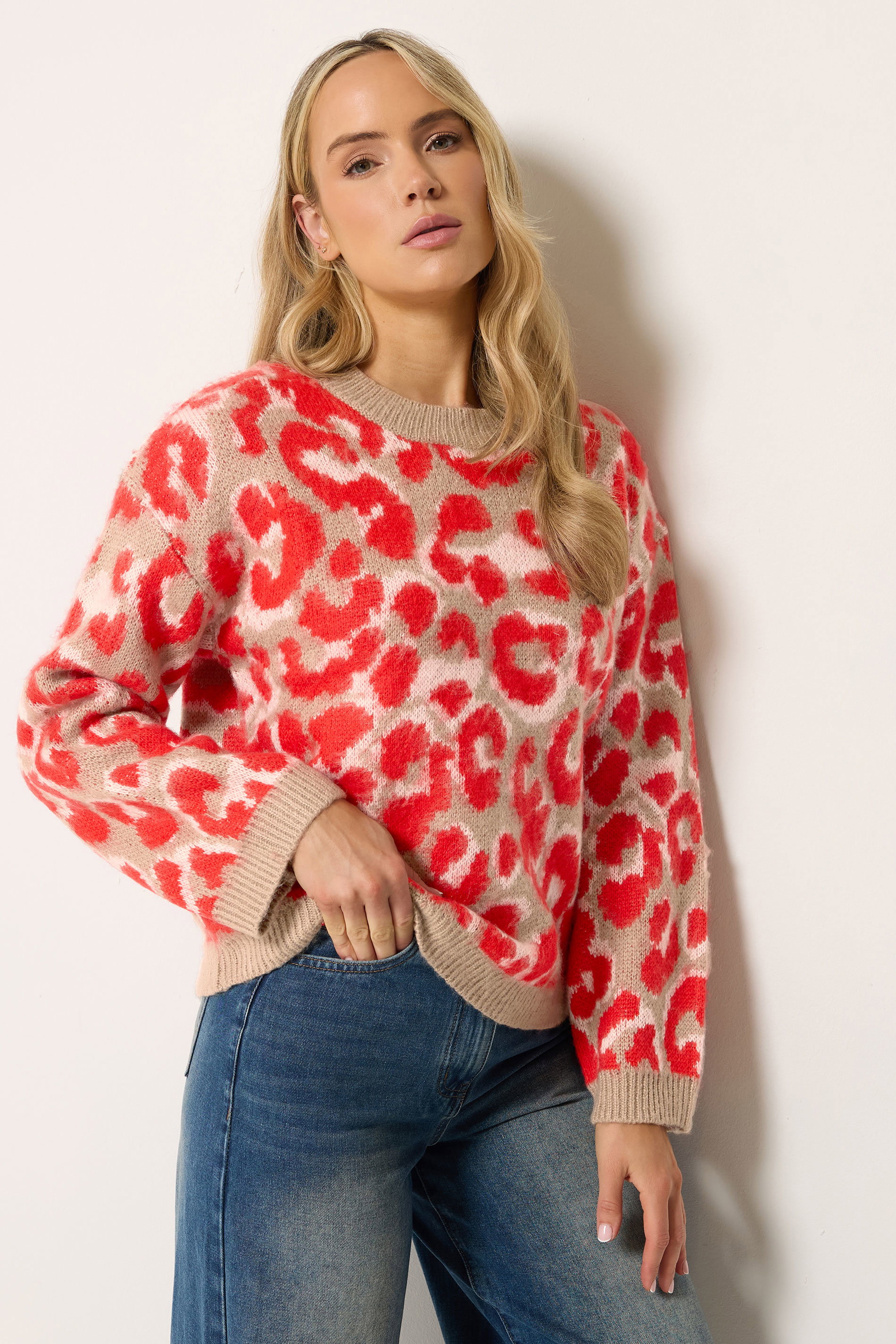 LTS Tall Women's Red Leopard Print Knitted Jumper | Long Tall Sally 3