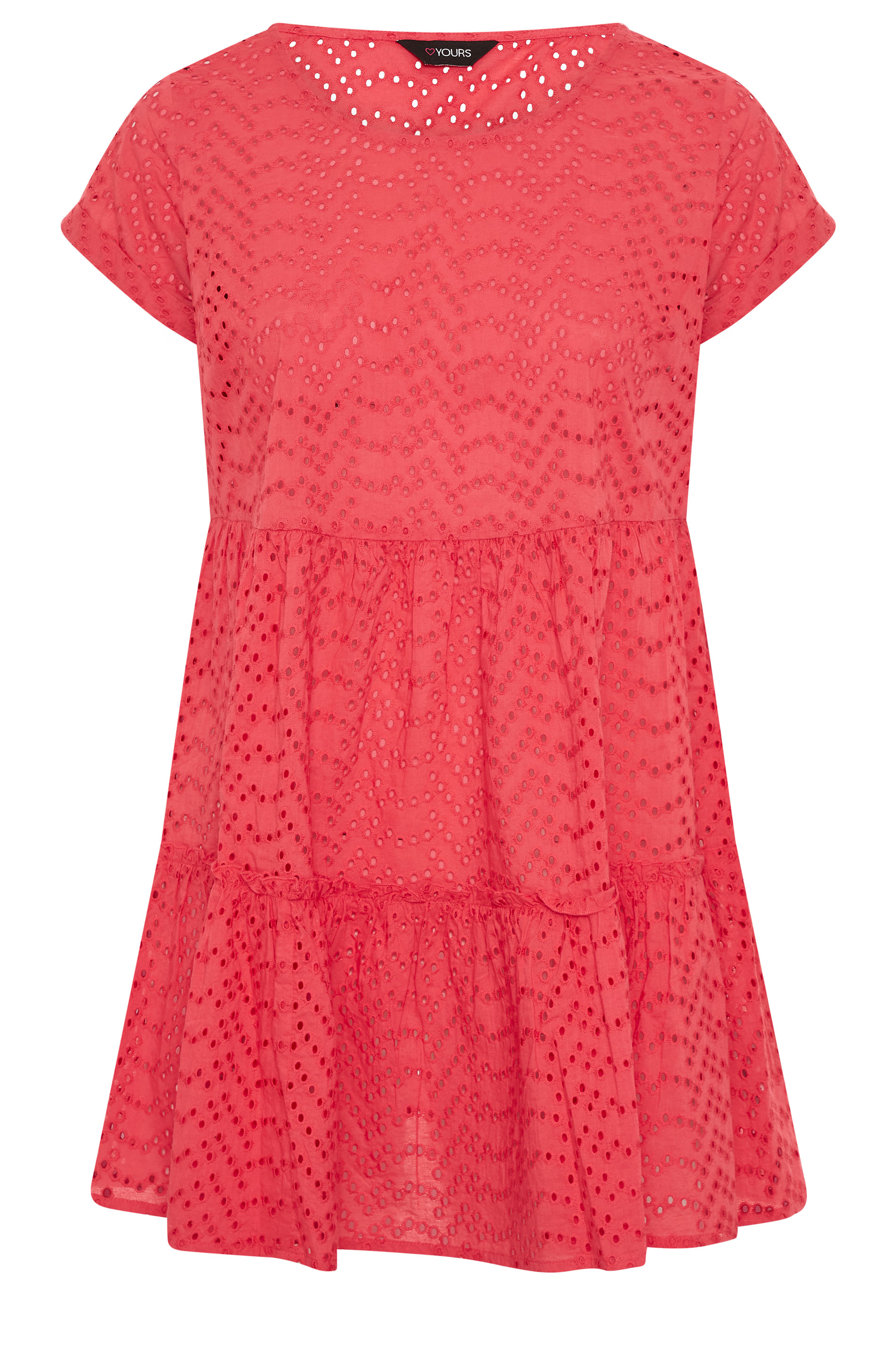 Grande taille  Tops Grande taille  Tuniques | Tunique Rose Corail Smocké Broderie Anglaise - MH74159
