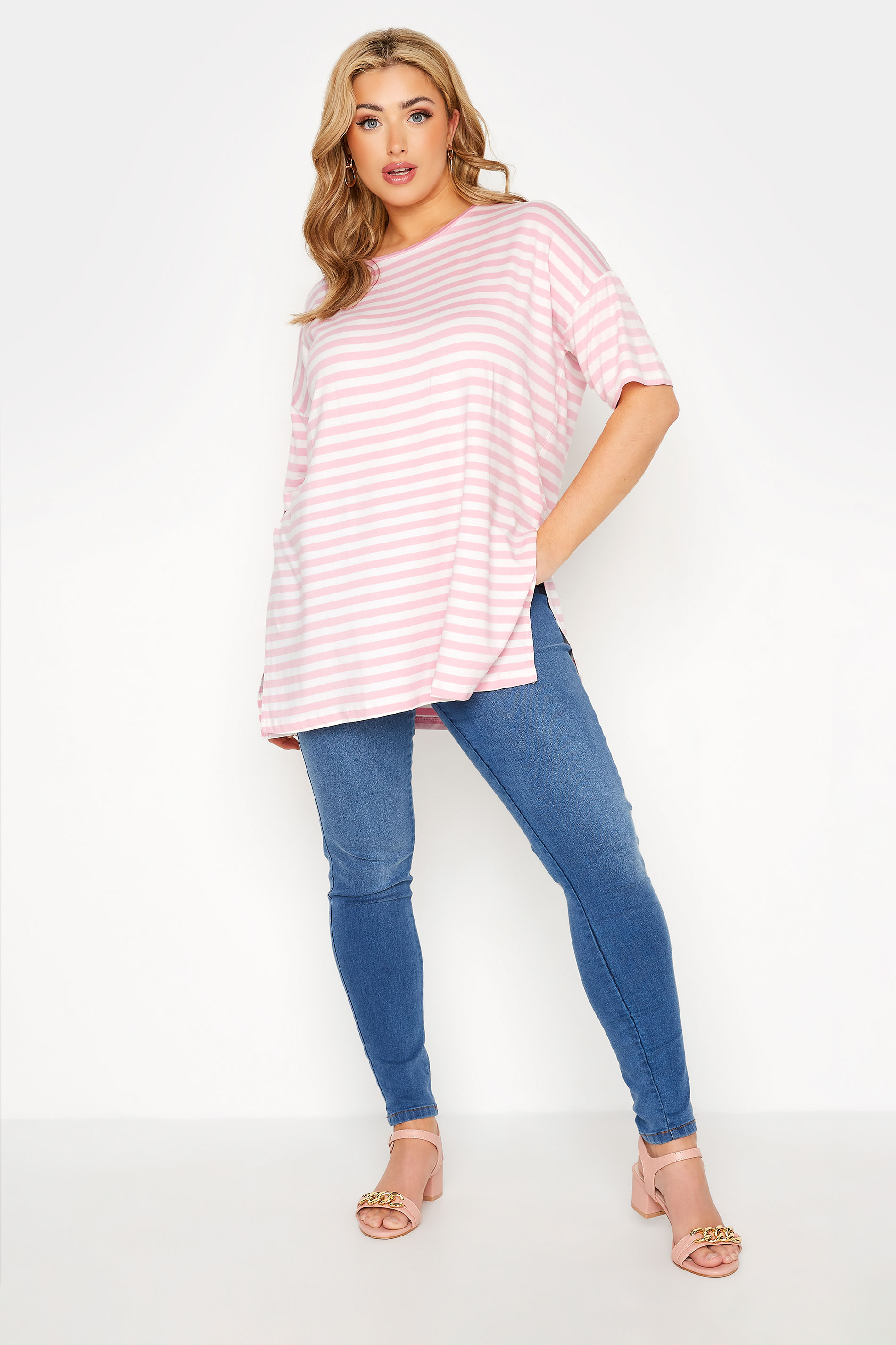 Grande taille  Tops Grande taille  Tops Casual | T-Shirt Rose Imprimé Rayures - FZ73375