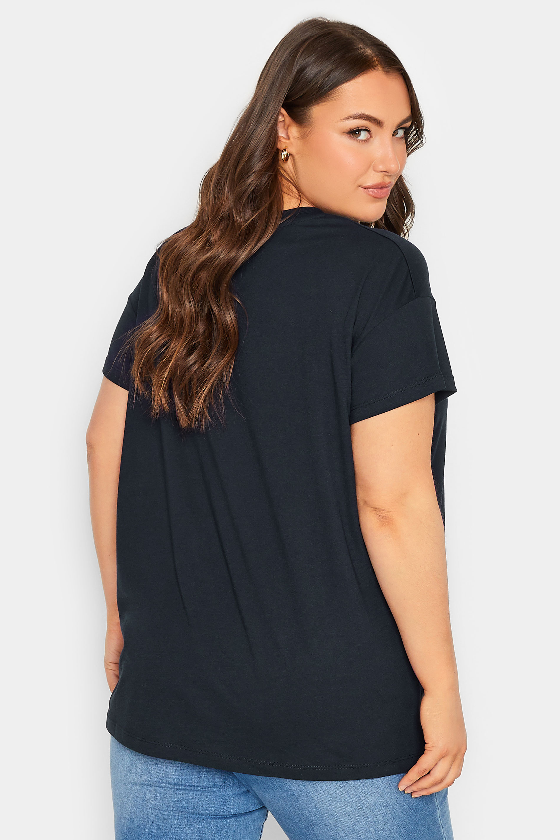 YOURS Plus Size Navy Blue Crown Print T-Shirt | Yours Clothing 3