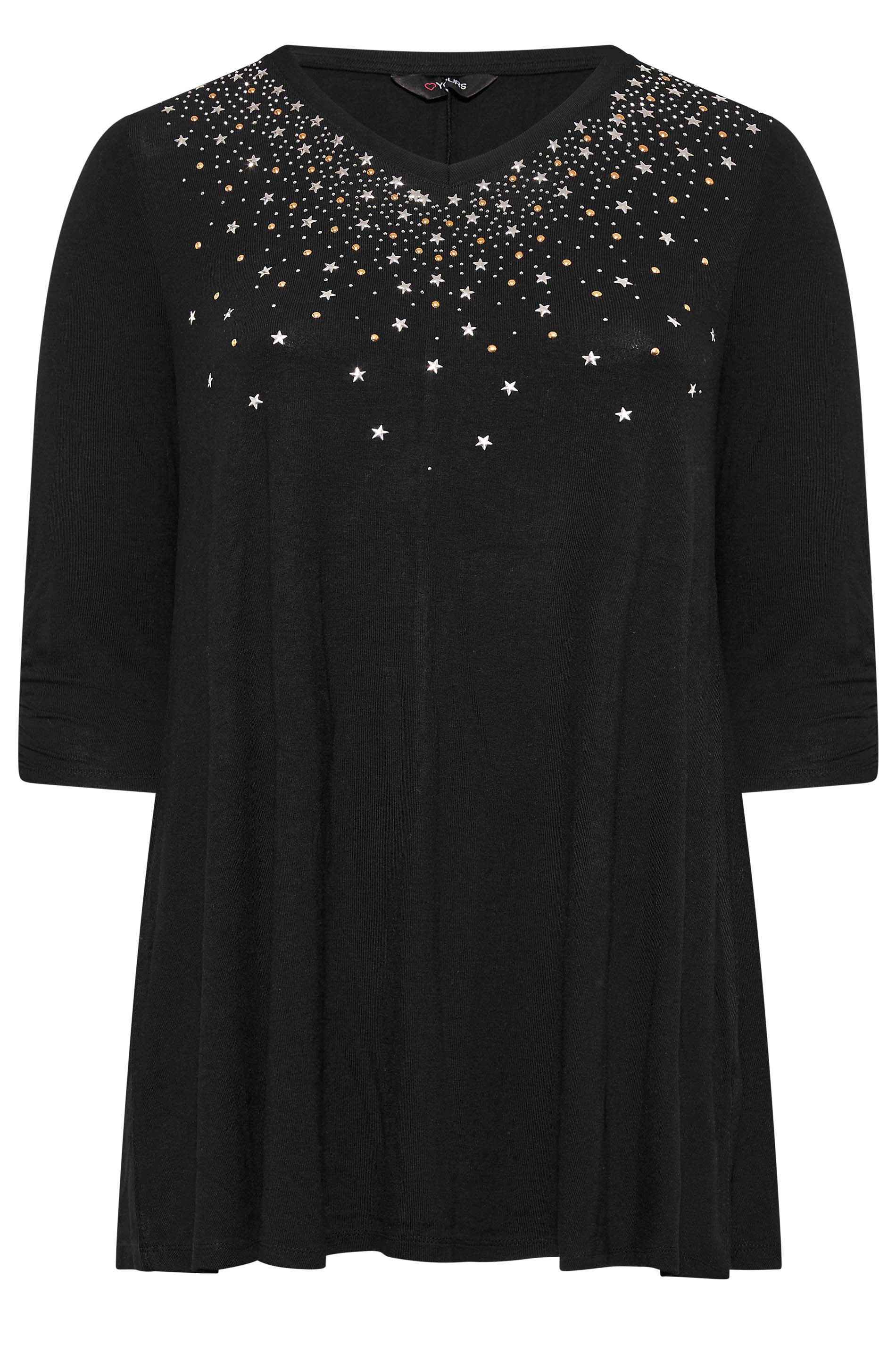 YOURS Curve Black Lace Sequin Embellished Swing Top