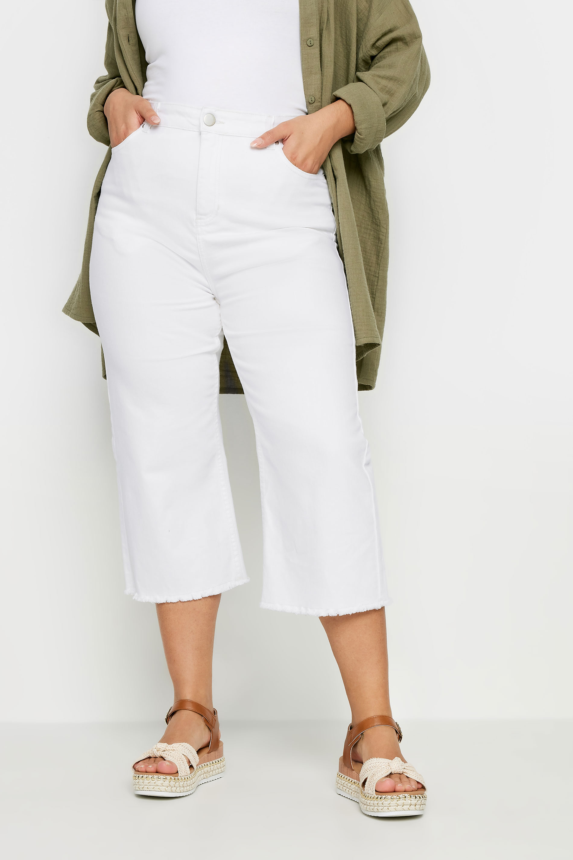 Plus Size White Stretch Wide Leg Cropped Jeans | Yours Clothing 2