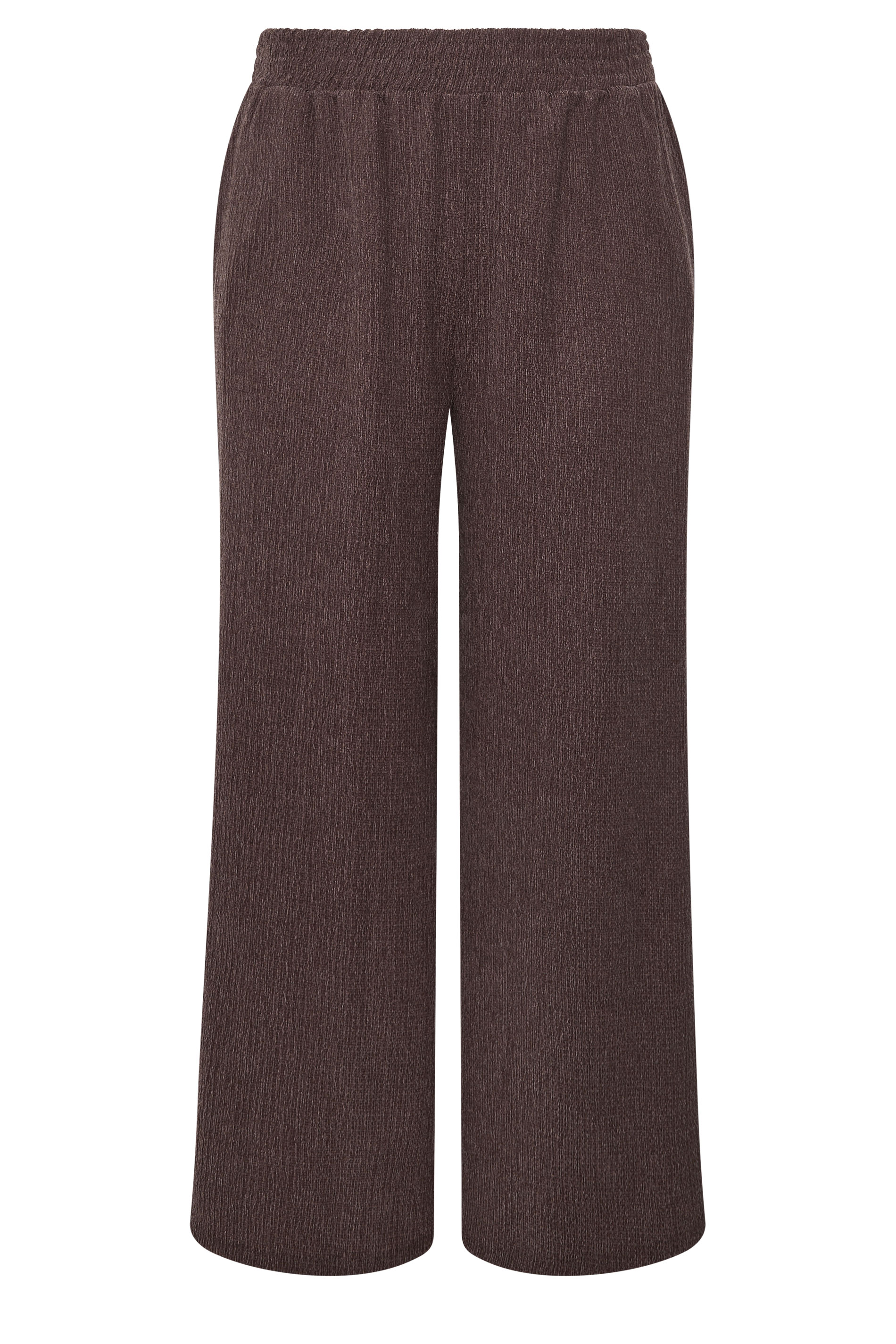 YOURS Plus Size Chocolate Brown Wide Leg Textured Trousers | Yours Clothing 5