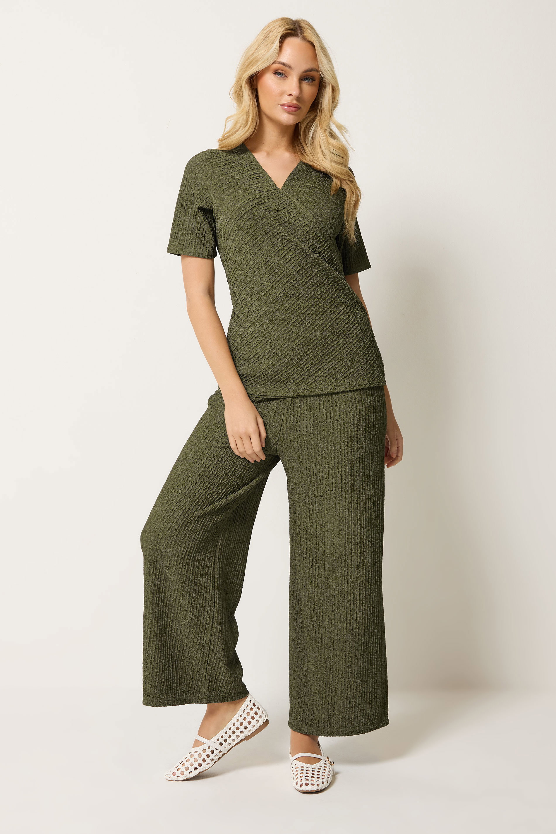 M&Co Khaki Green Wide Leg Cropped Trousers | M&Co 3