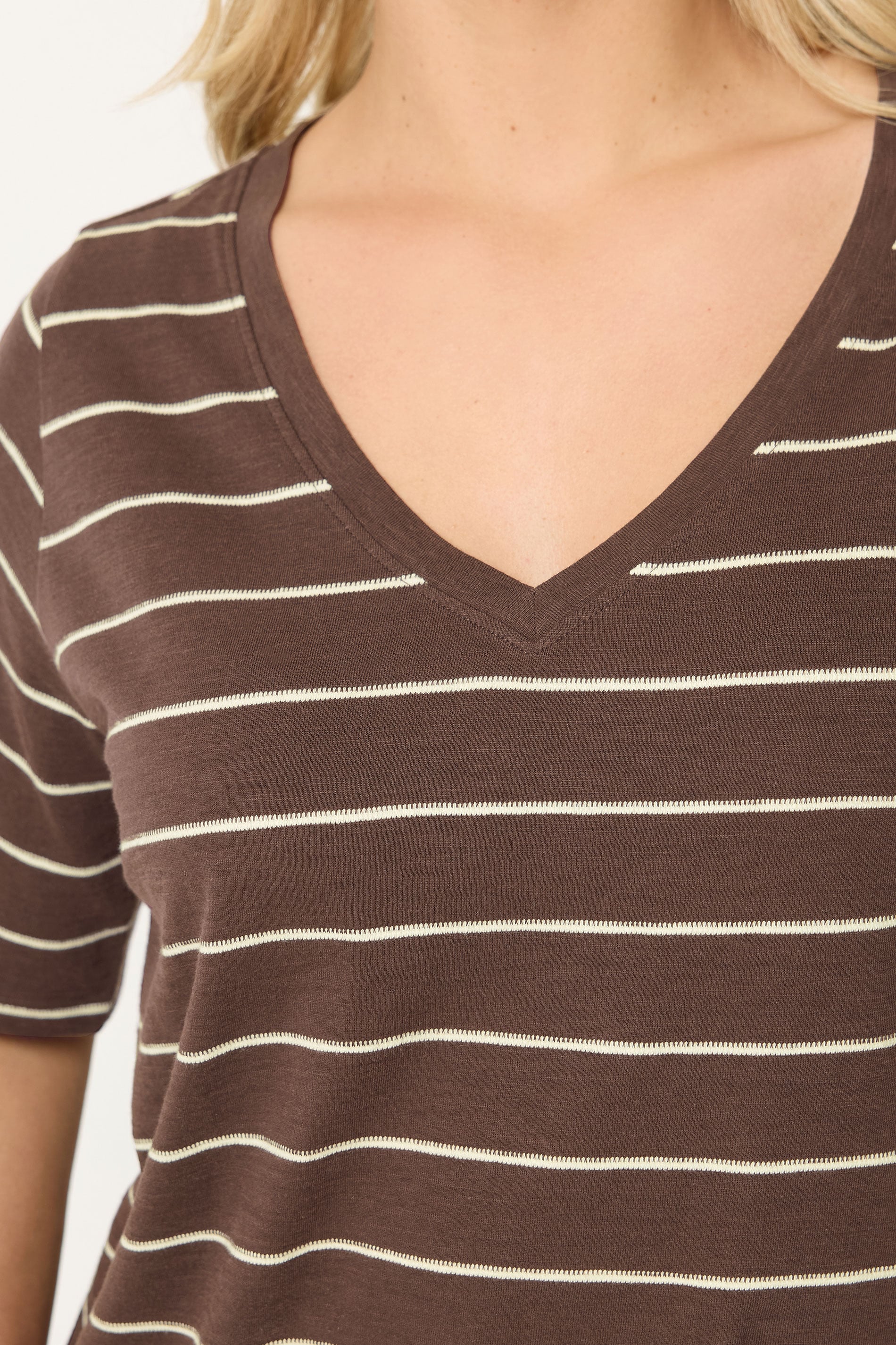YOURS Plus Size Chocolate Brown Stripe T-Shirt | Yours Clothing 4