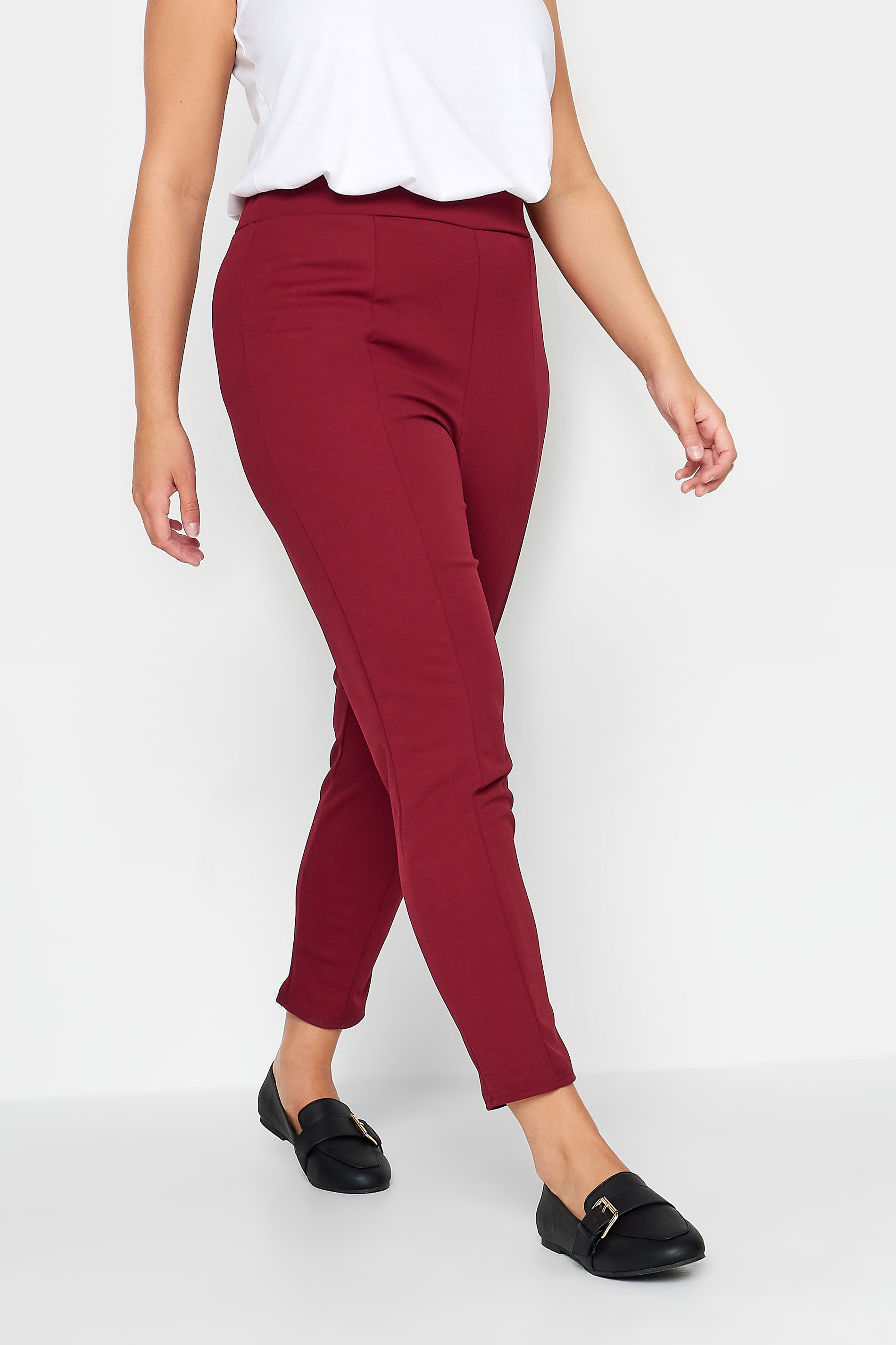 Plus Size Wine Red Stretch Tapered Trousers | Yours Clothing 1