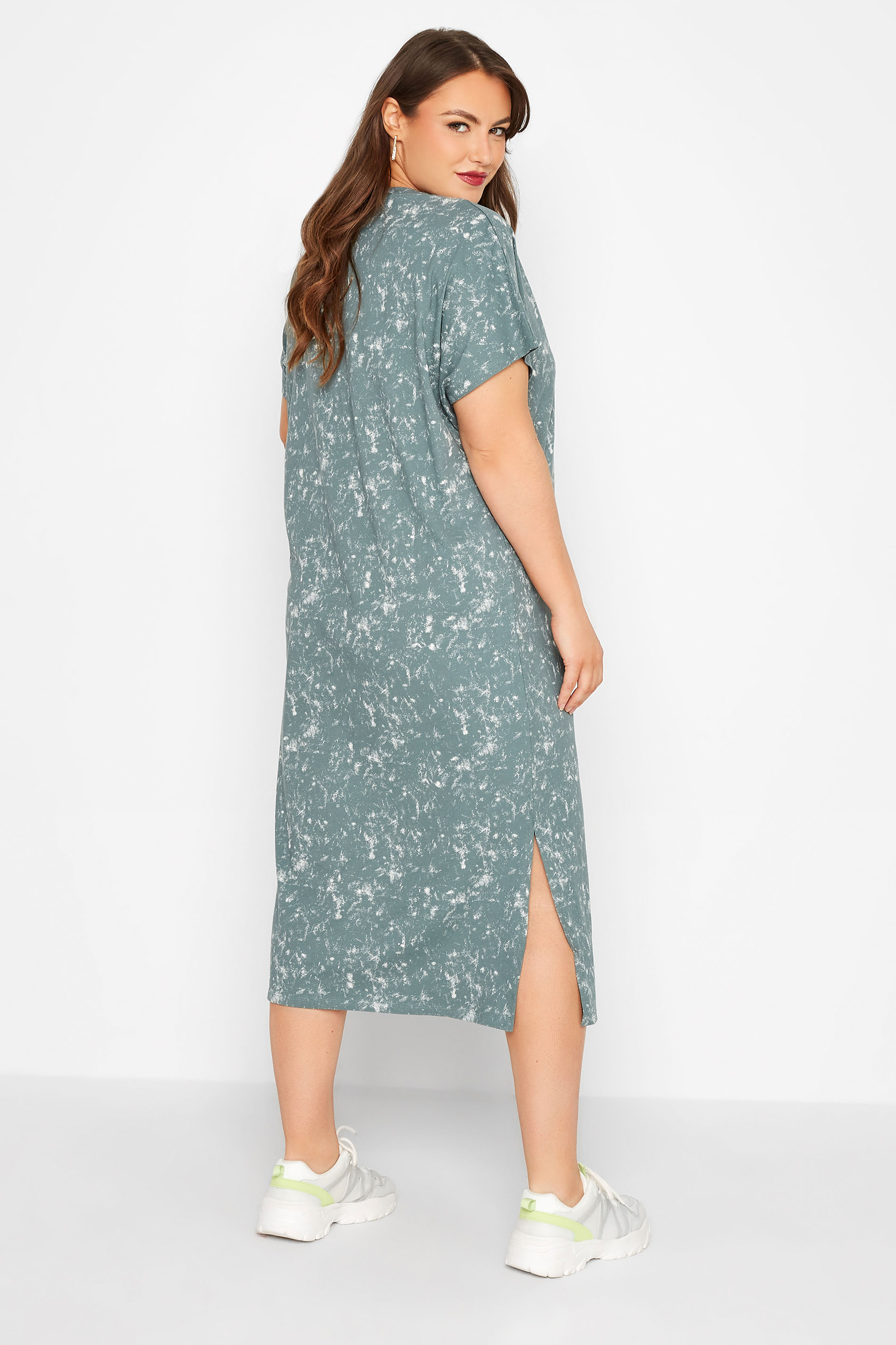 LIMITED COLLECTION Plus Size Khaki Green Acid Wash Side Split T-Shirt Dress | Yours Clothing 3