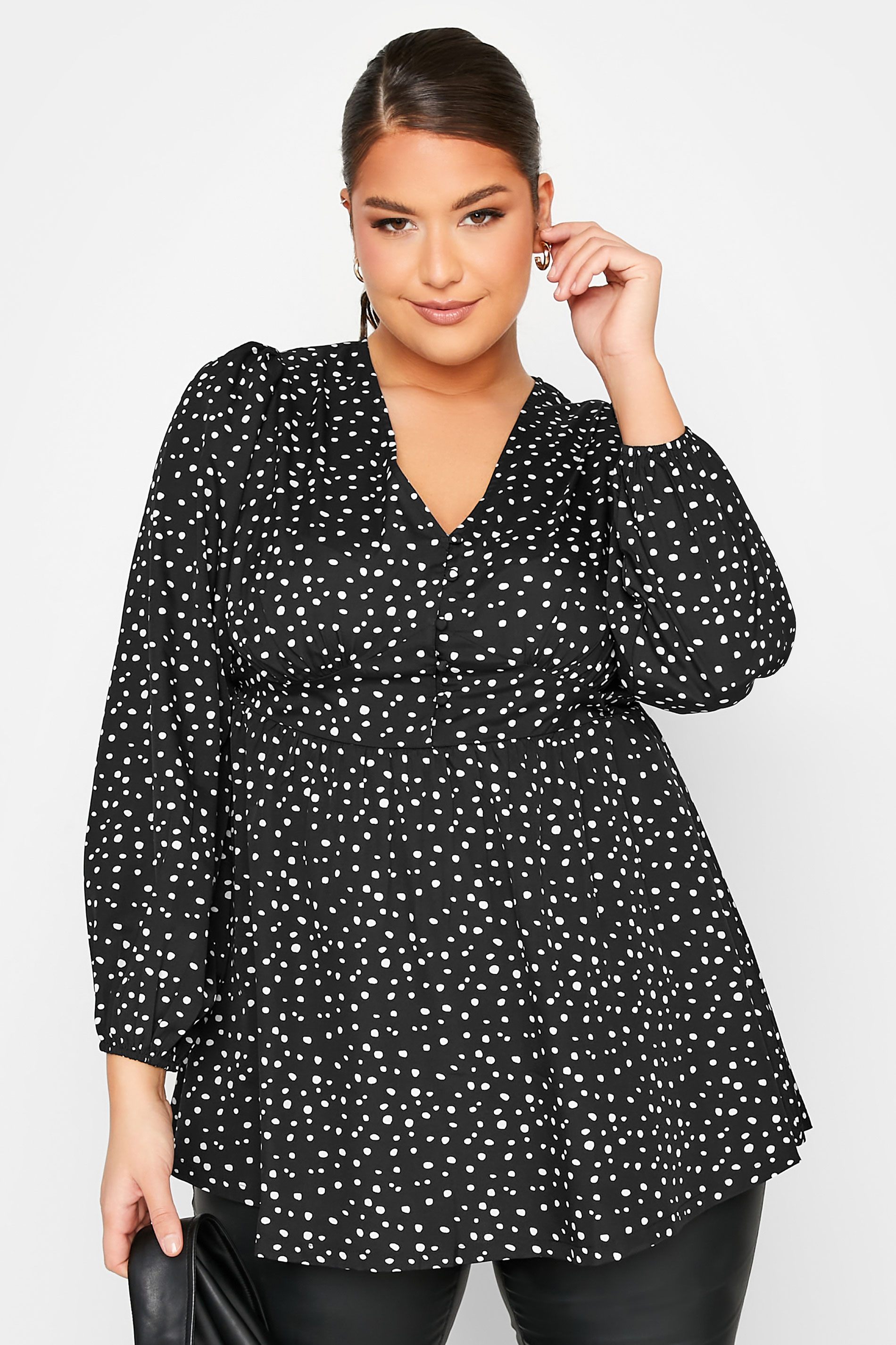 LIMITED COLLECTION Plus Size Black & White Spot Print Blouse | Yours Clothing 1