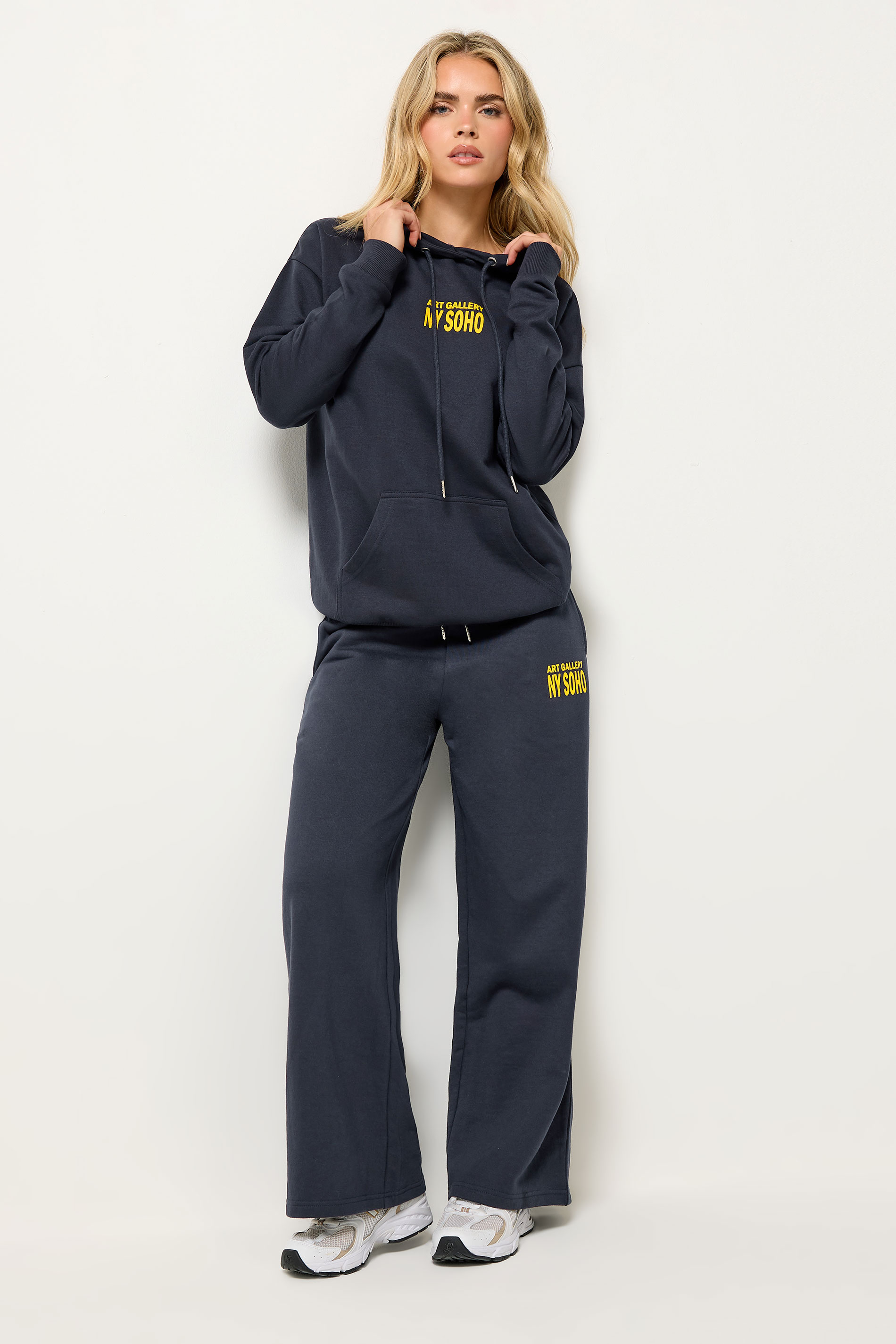 PixieGirl Petite Women's Blue 'NY Soho' Slogan Wide Leg Joggers | PixieGirl  3
