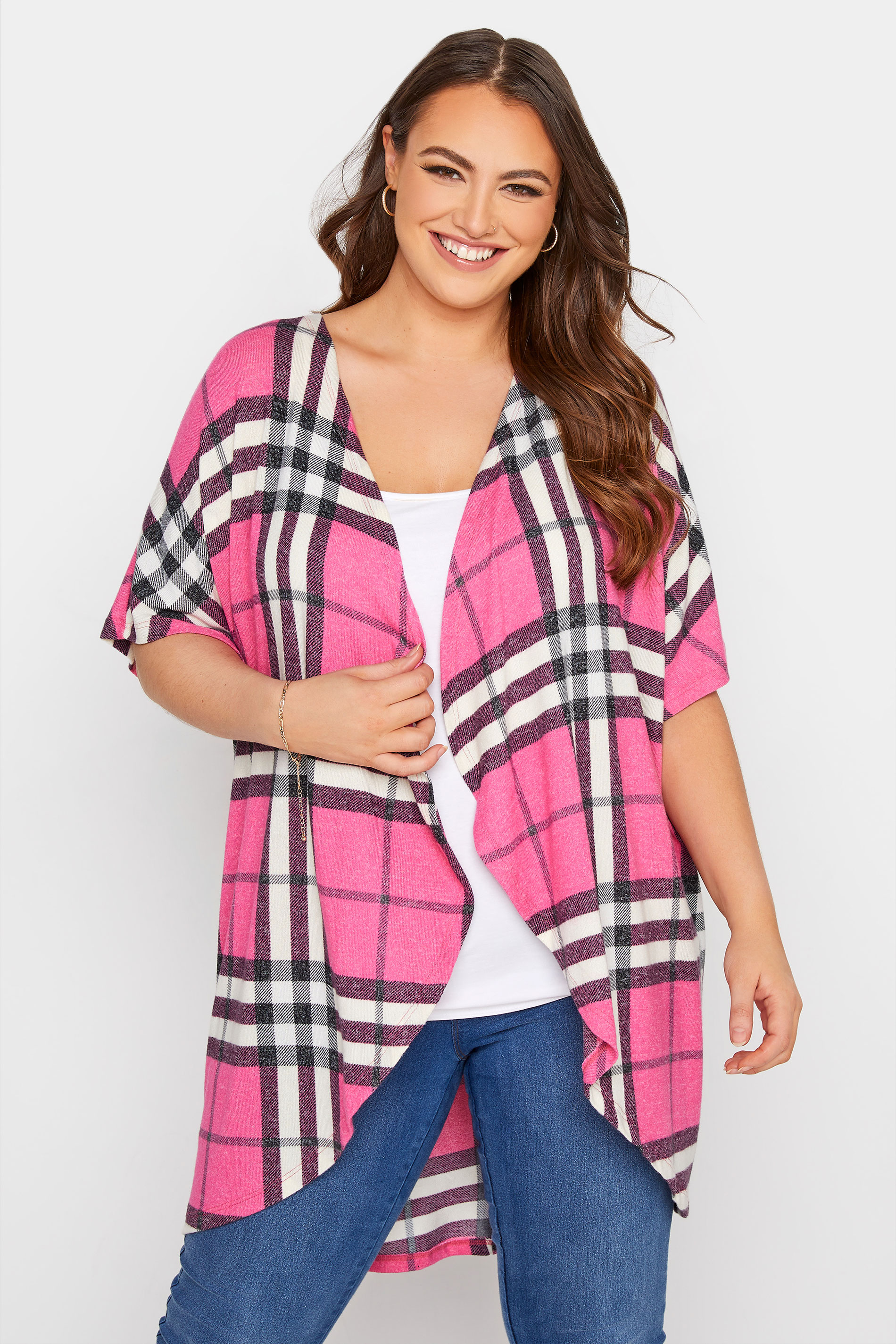 Curve Pink Check Oversized Cardigan_A.jpg