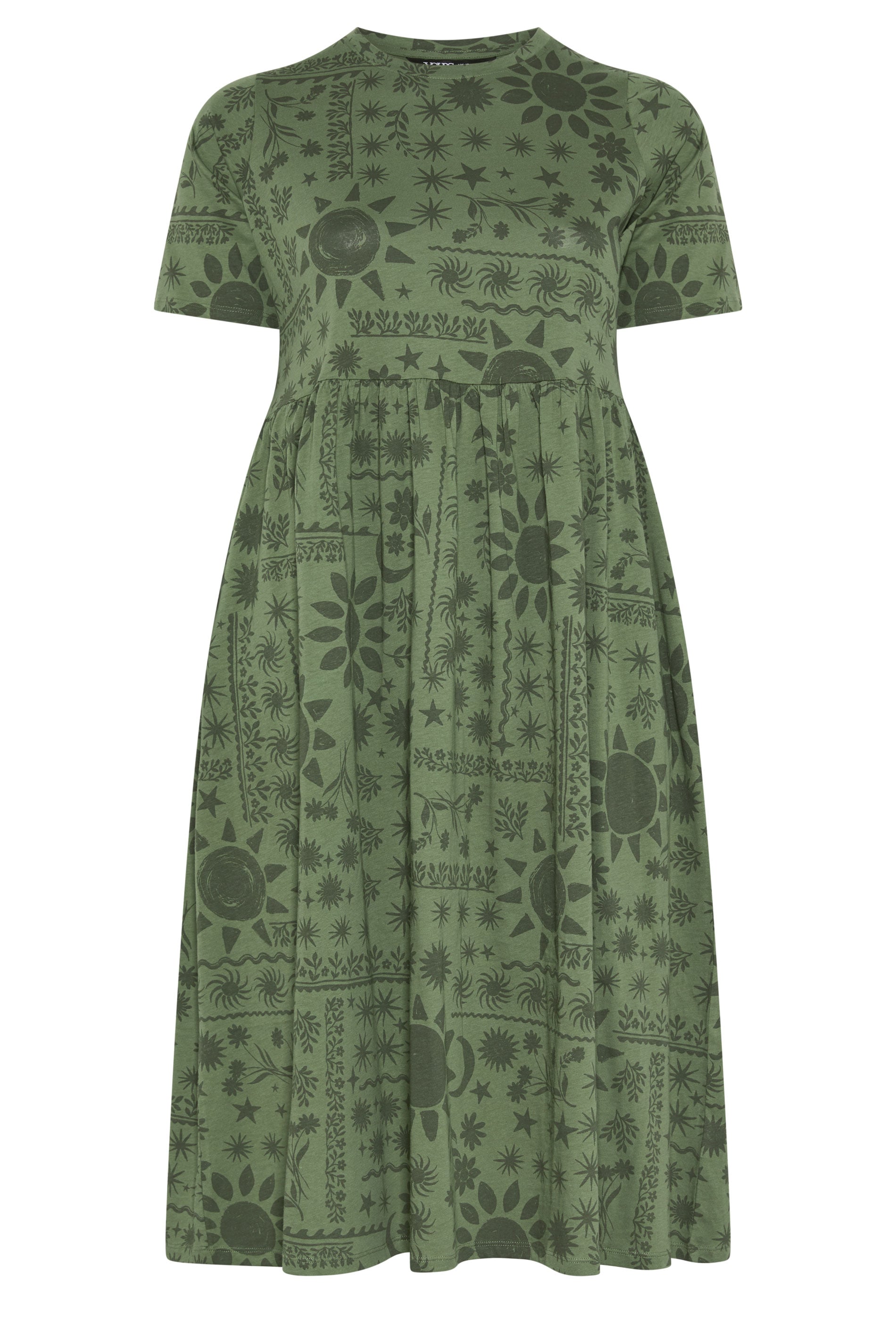 YOURS Plus Size Khaki Green Mixed Floral Throw on Smock Dress | Yours Clothing 5