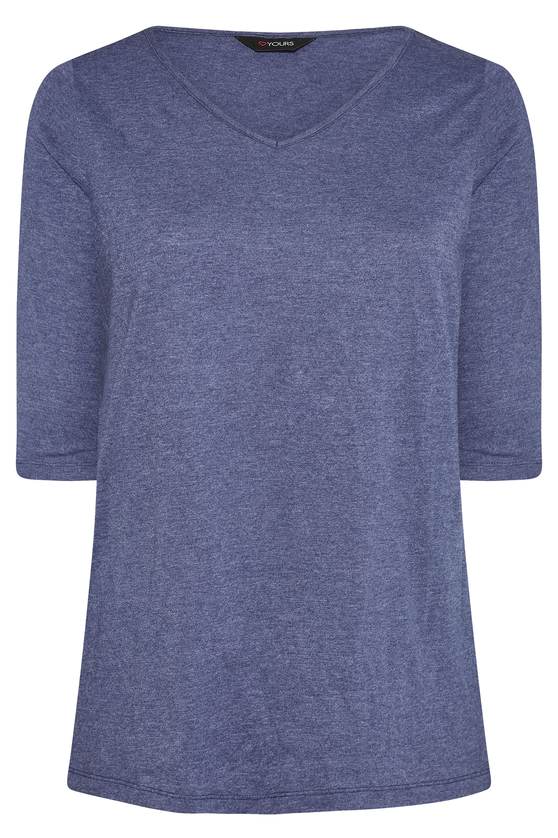 Grande taille  Tops Grande taille  T-Shirts | T-Shirt Bleu Col V Manches Longues - LG71026