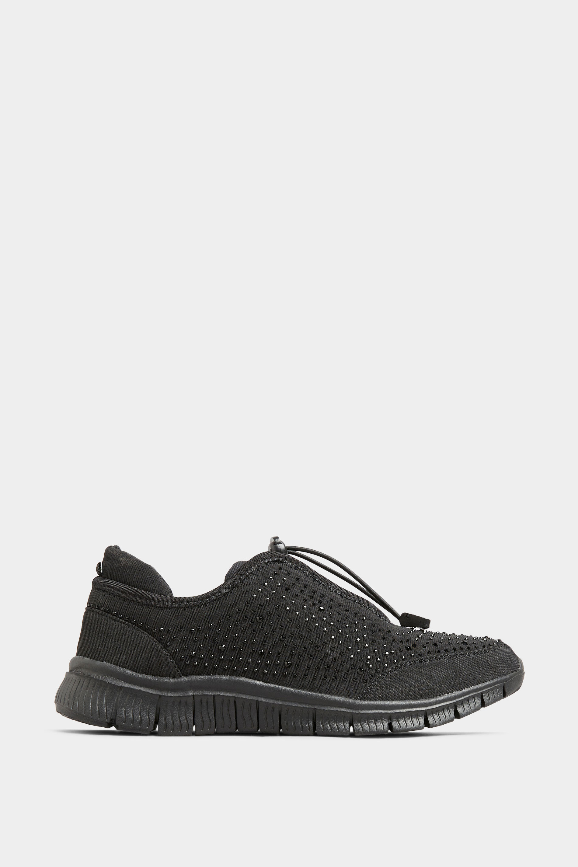 Black Embellished Drawcord Trainers In Wide E Fit & Extra Wide EEE Fit | Yours Clothing 3