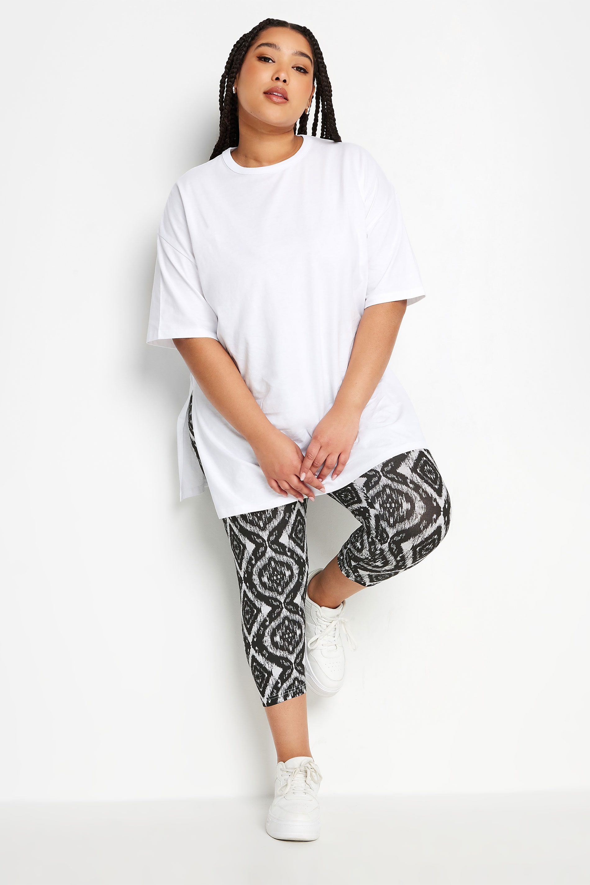 YOURS Plus Size 2 PACK Black Aztec Print Cropped Leggings | Yours Clothing 2