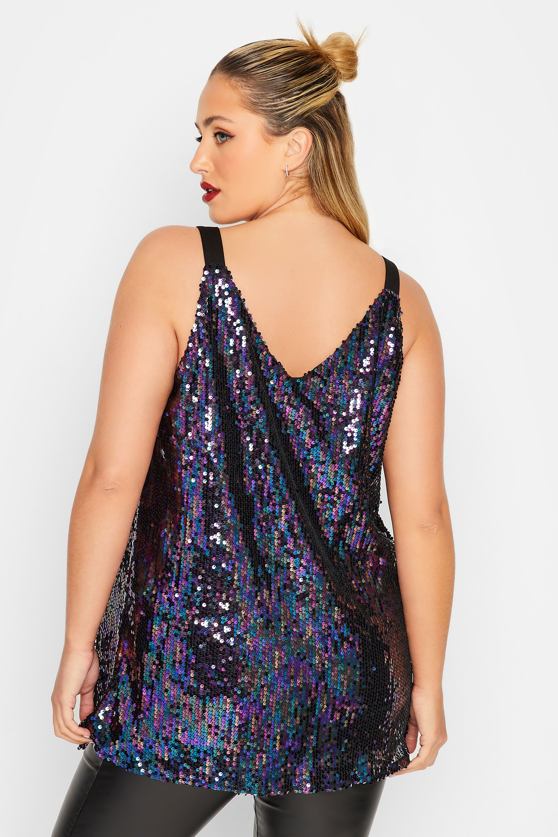 YOURS LONDON Plus Size Black Sequin Embellished Cami Top | Yours Clothing