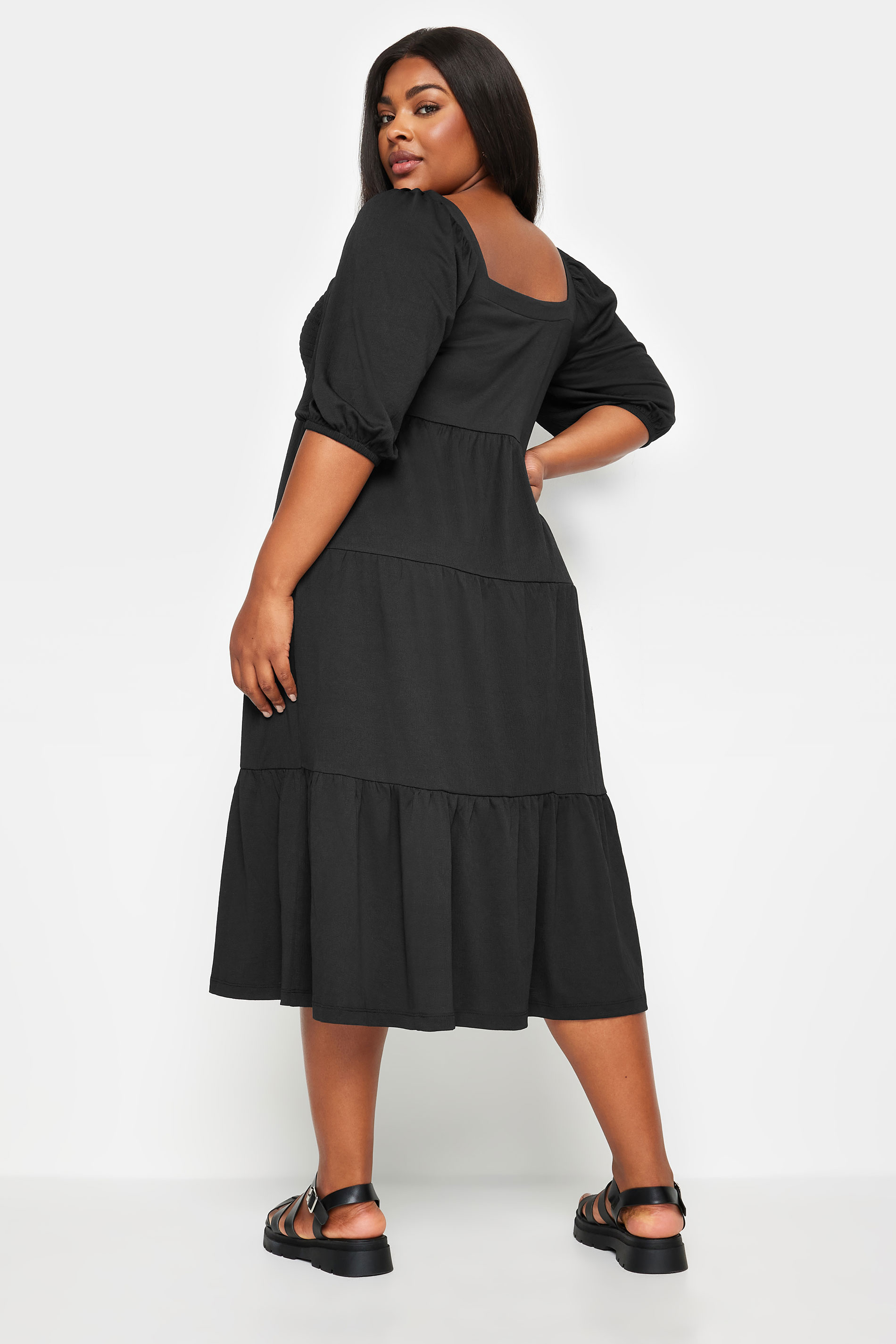 YOURS Plus Size Black Button Front Tiered Midi Dress | Yours Clothing 3