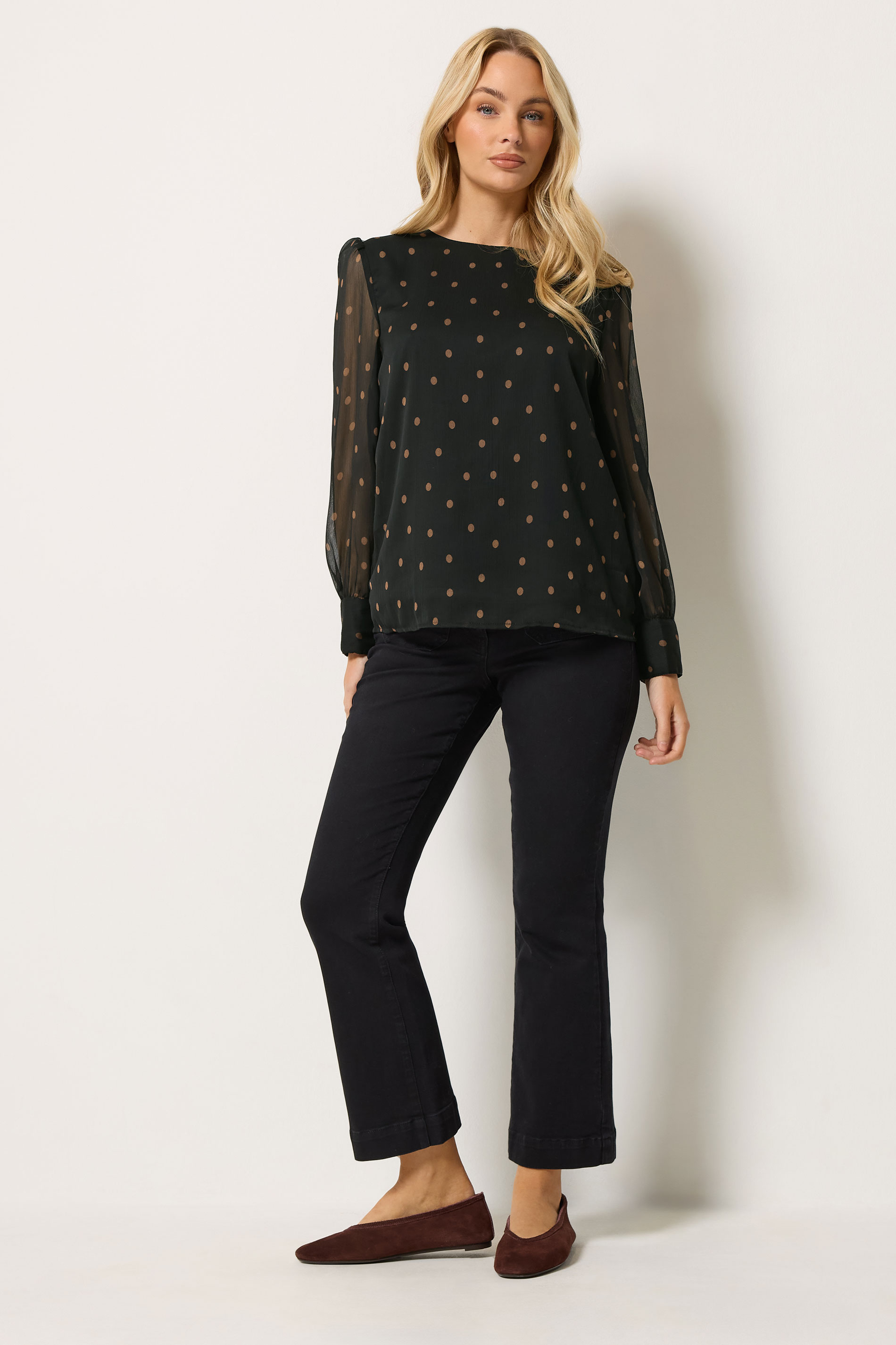 M&Co Women's Black Polka Dot Chiffon Blouse | M&Co 1