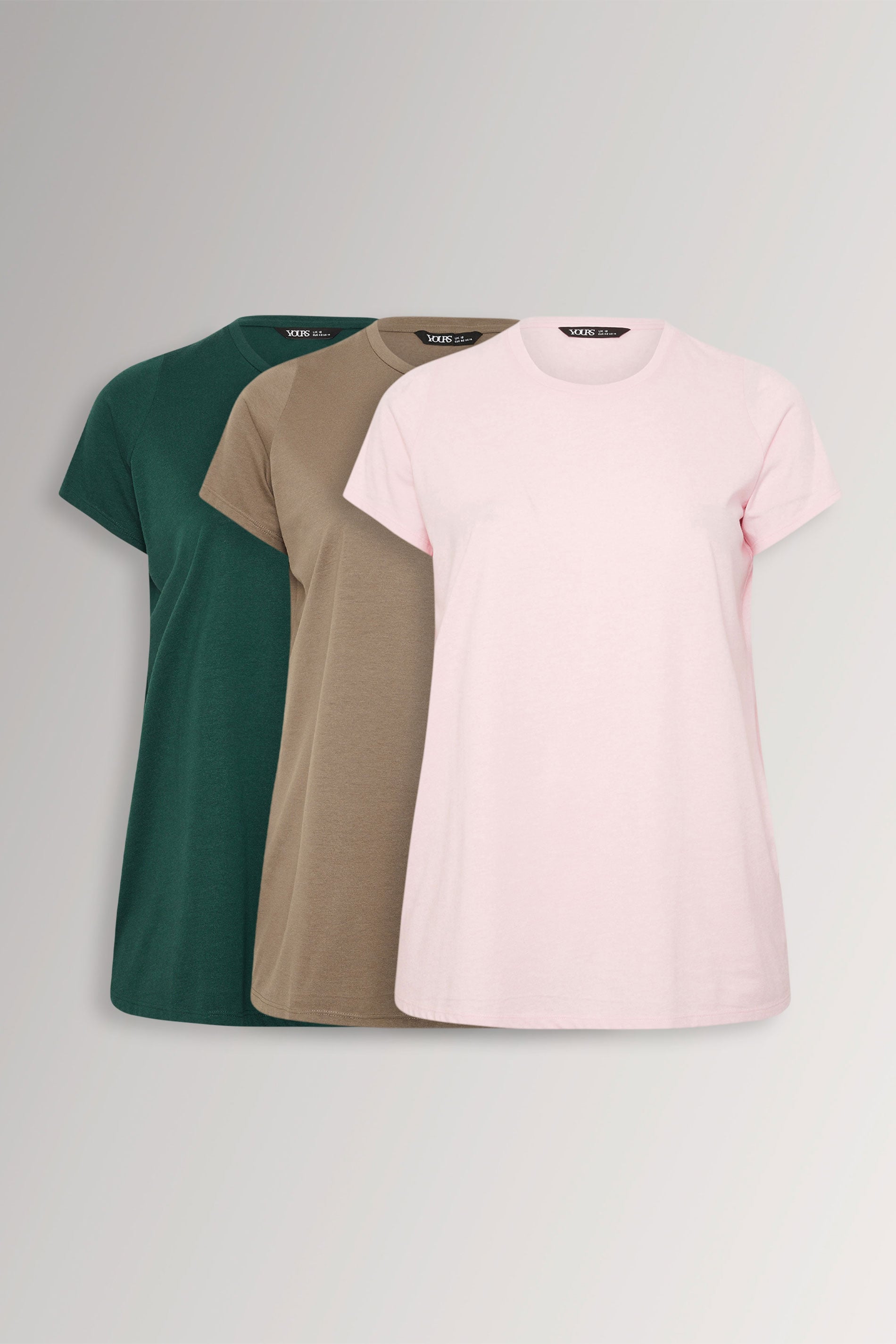 YOURSET 3 PACK Plus Size Mocha Brown & Pink Core T-Shirts | Yours Clothing 3