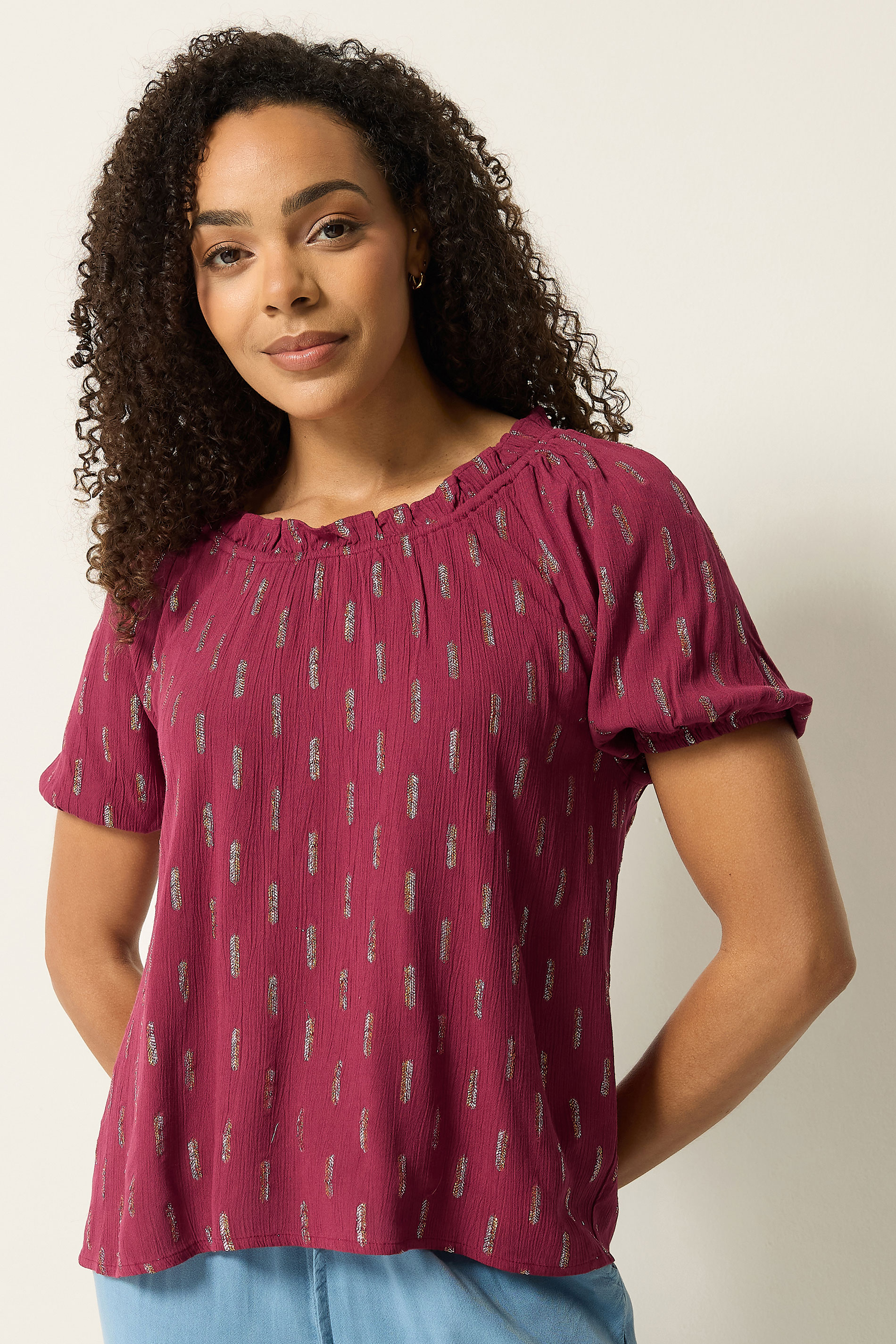 M&Co Berry Red Foil Detail Blouse | M&Co 3