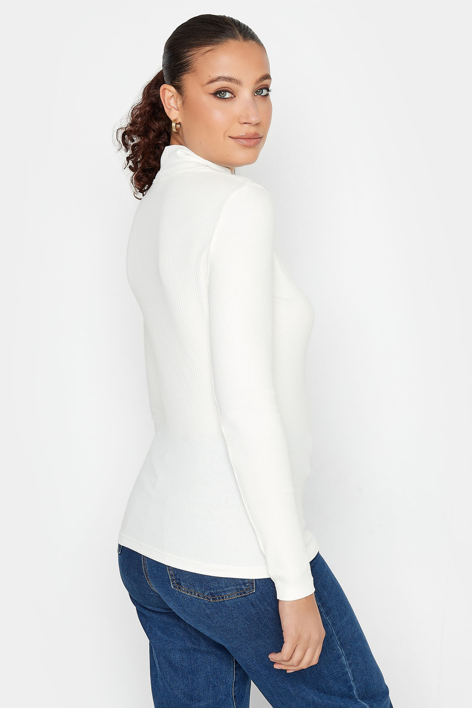 LTS Tall White Ribbed Roll Neck Top | Long Tall Sally 3
