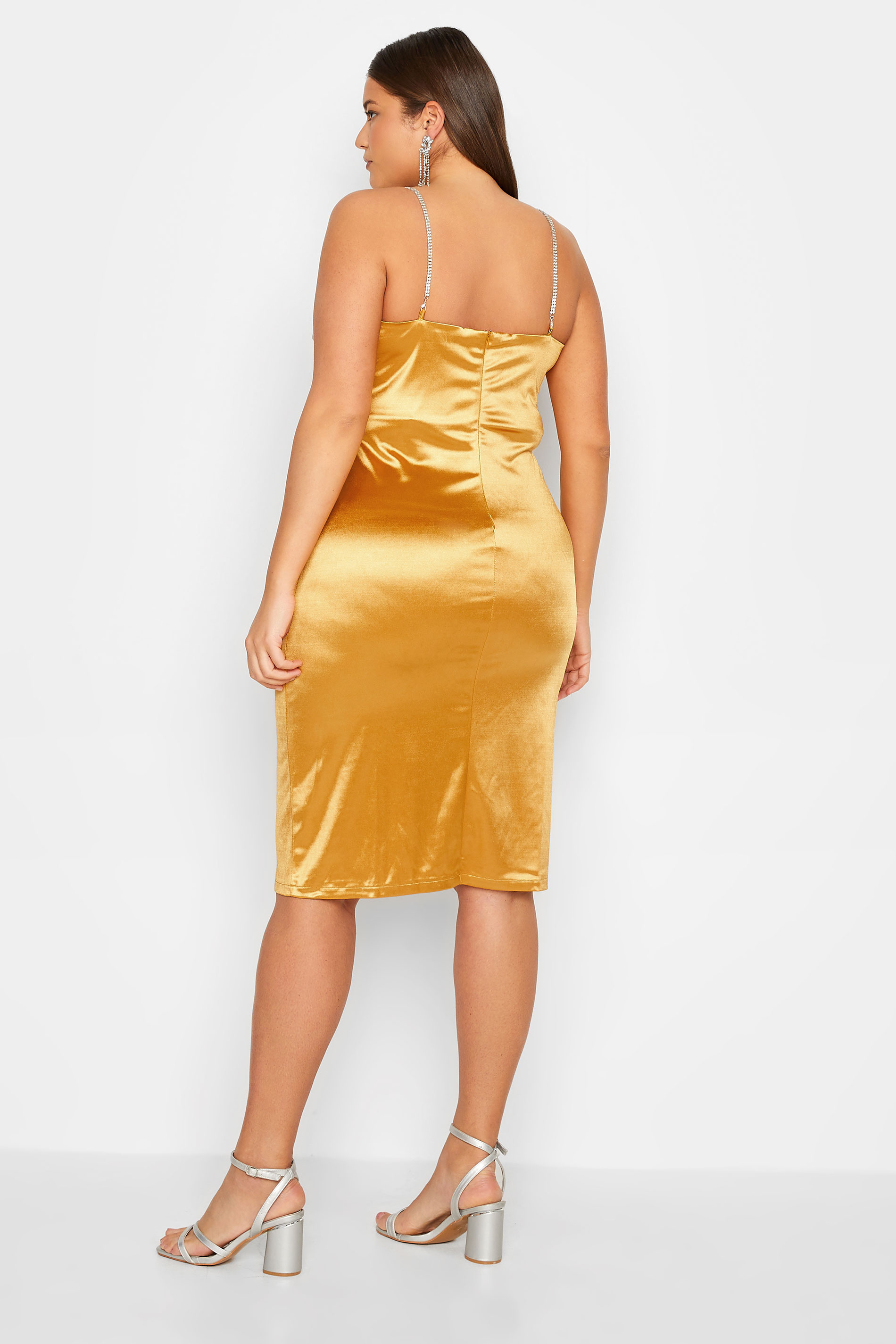 LTS Tall Women's Gold Diamante Strap Satin Mini Slip Dress | Long Tall Sally  3