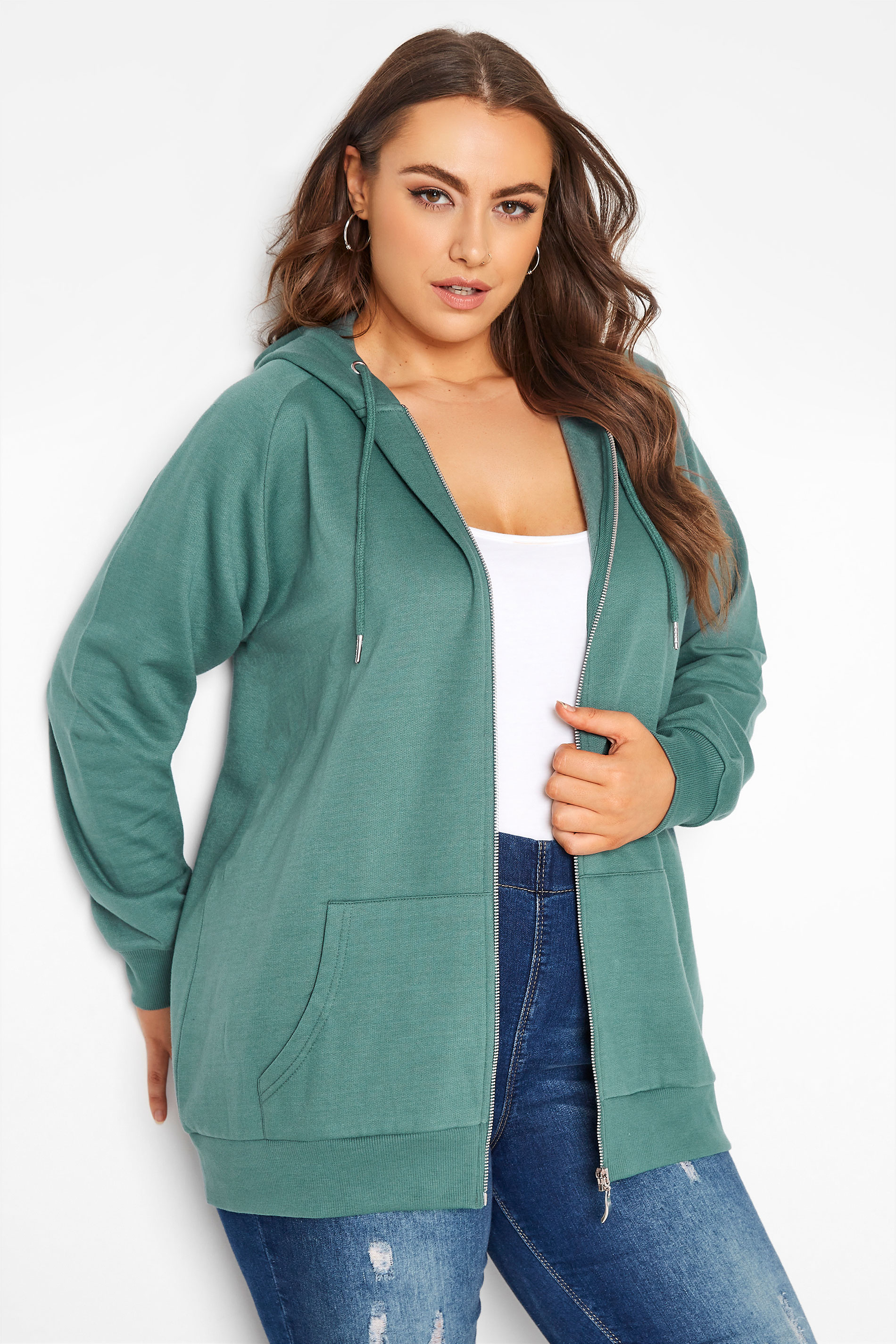 Plus Size Sage Green Zip Through Hoodie | Yours Clothing 1