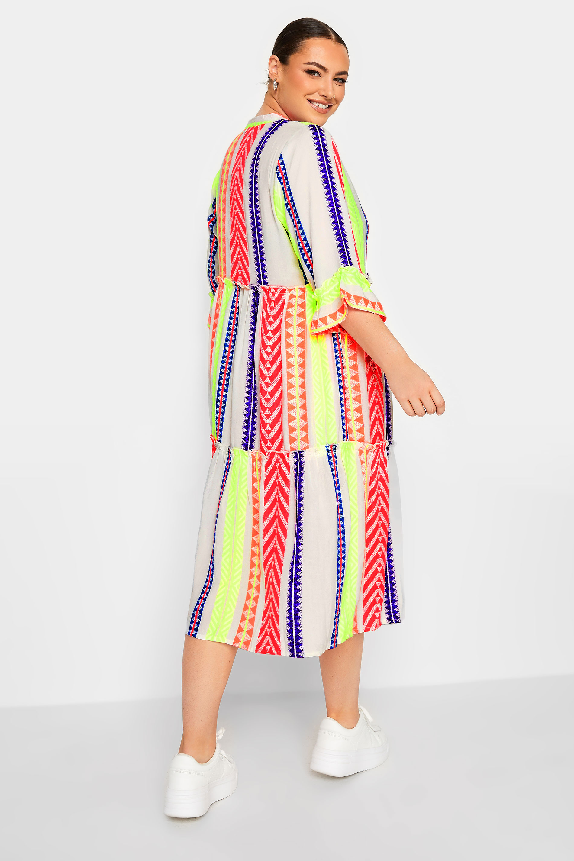 LIMITED COLLECTION Plus Size Neon White Aztec Print Smock Midi Dress | Yours Clothing 3