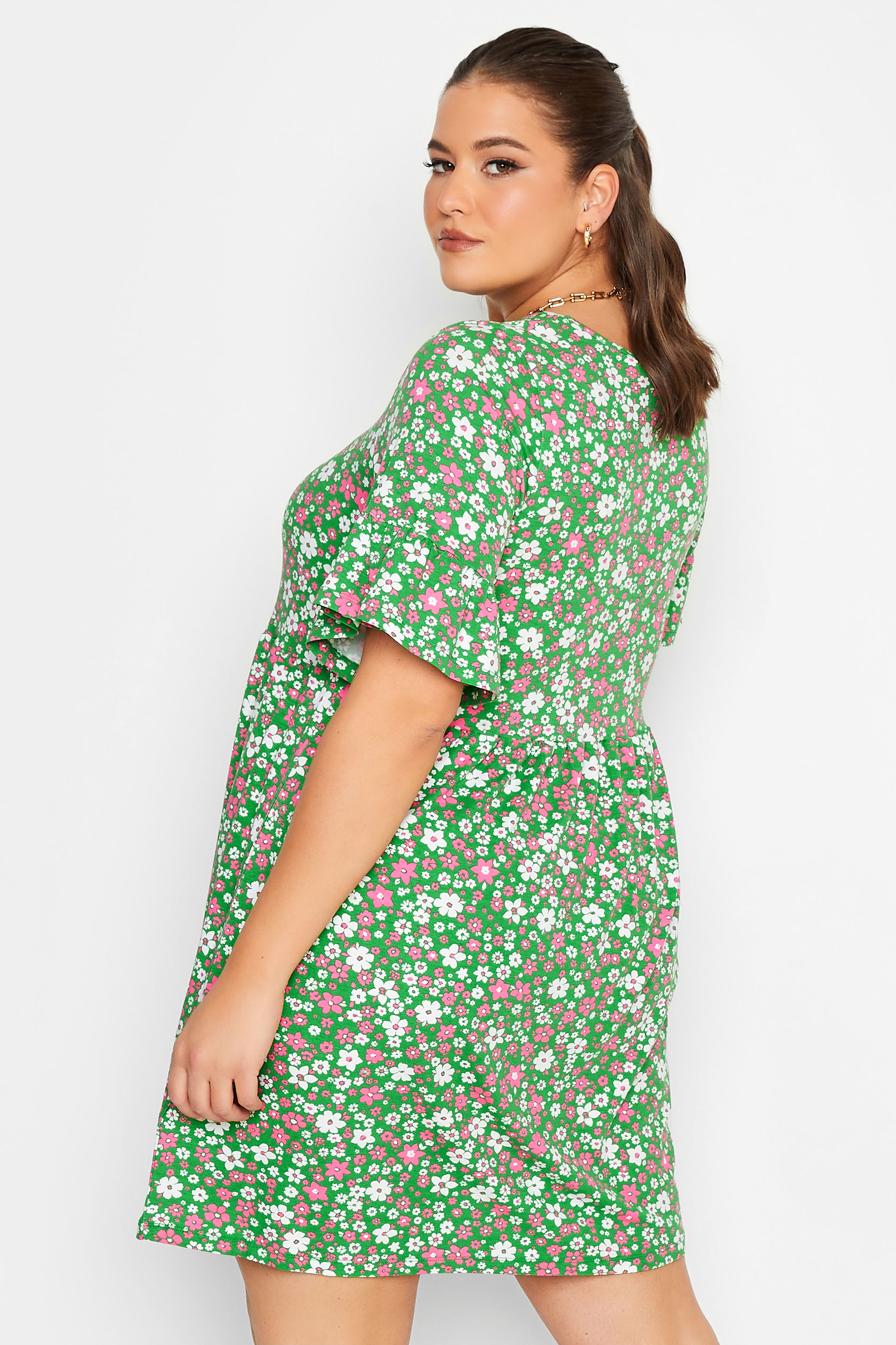 YOURS Curve Plus Size Green Floral Tunic Dress | Yours Clothing  3