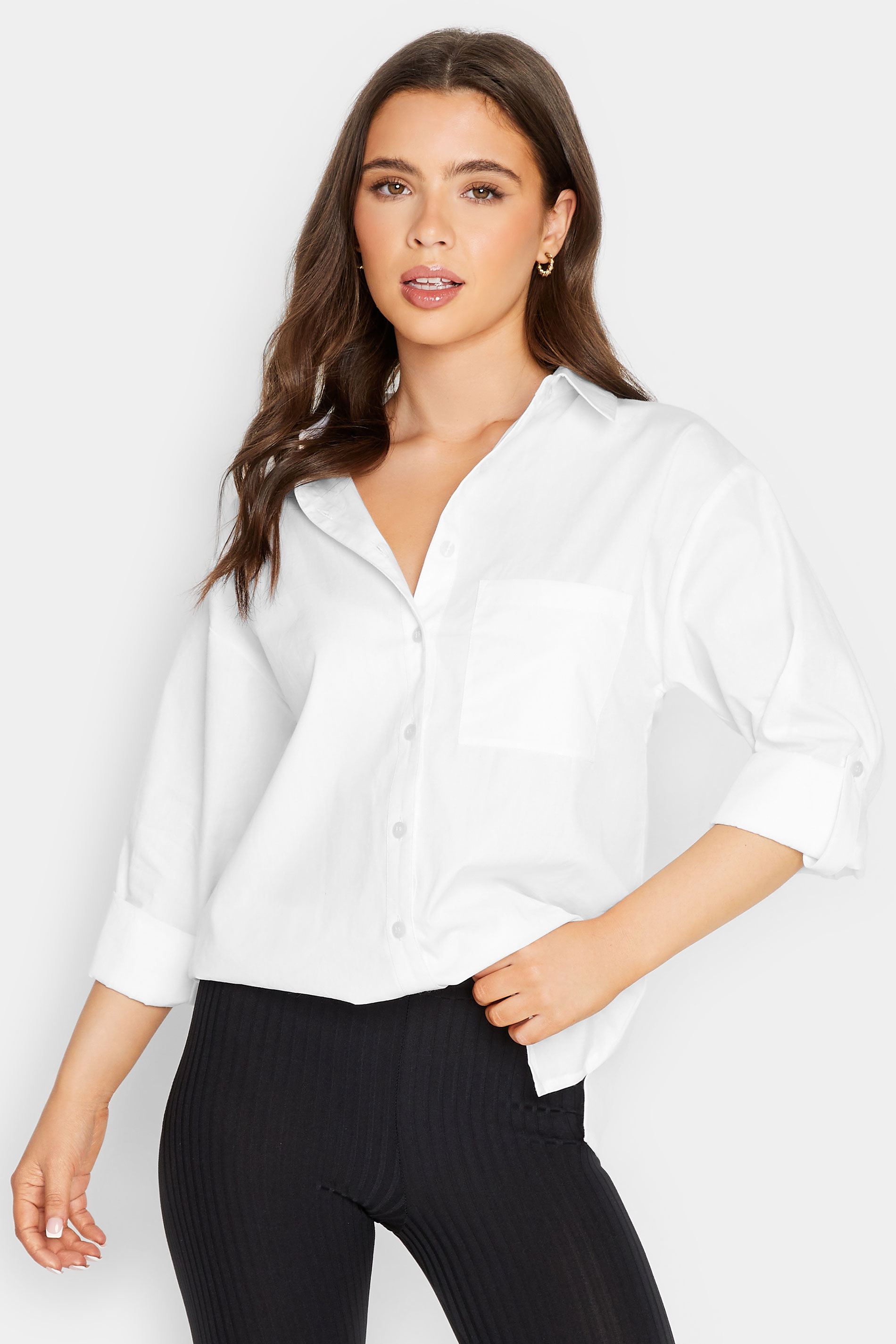 Petite White Oversized Cotton Shirt | PixieGirl 1