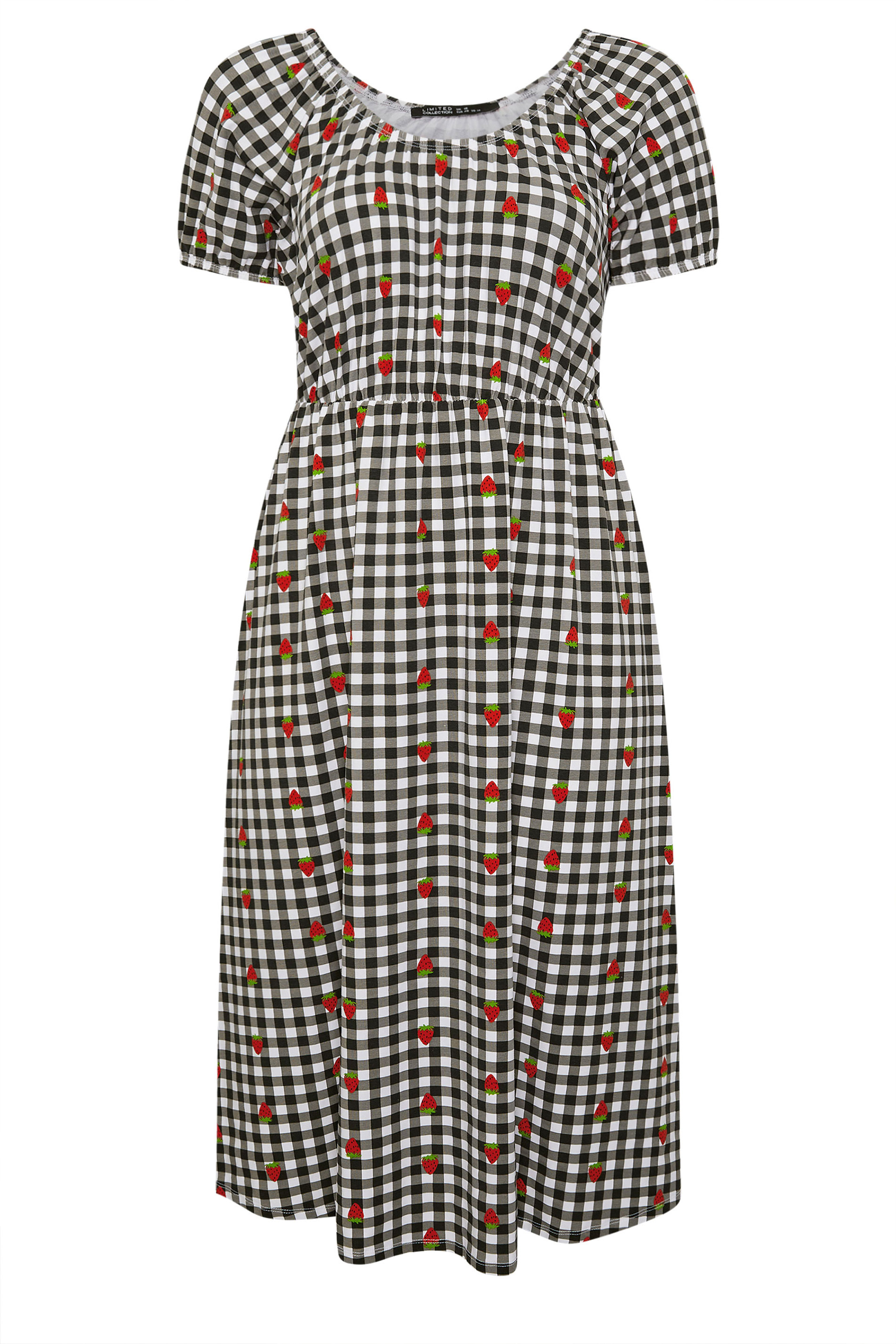 LIMITED COLLECTION Plus Size Black Strawberry Gingham Bardot Dress | Yours Clothing 5